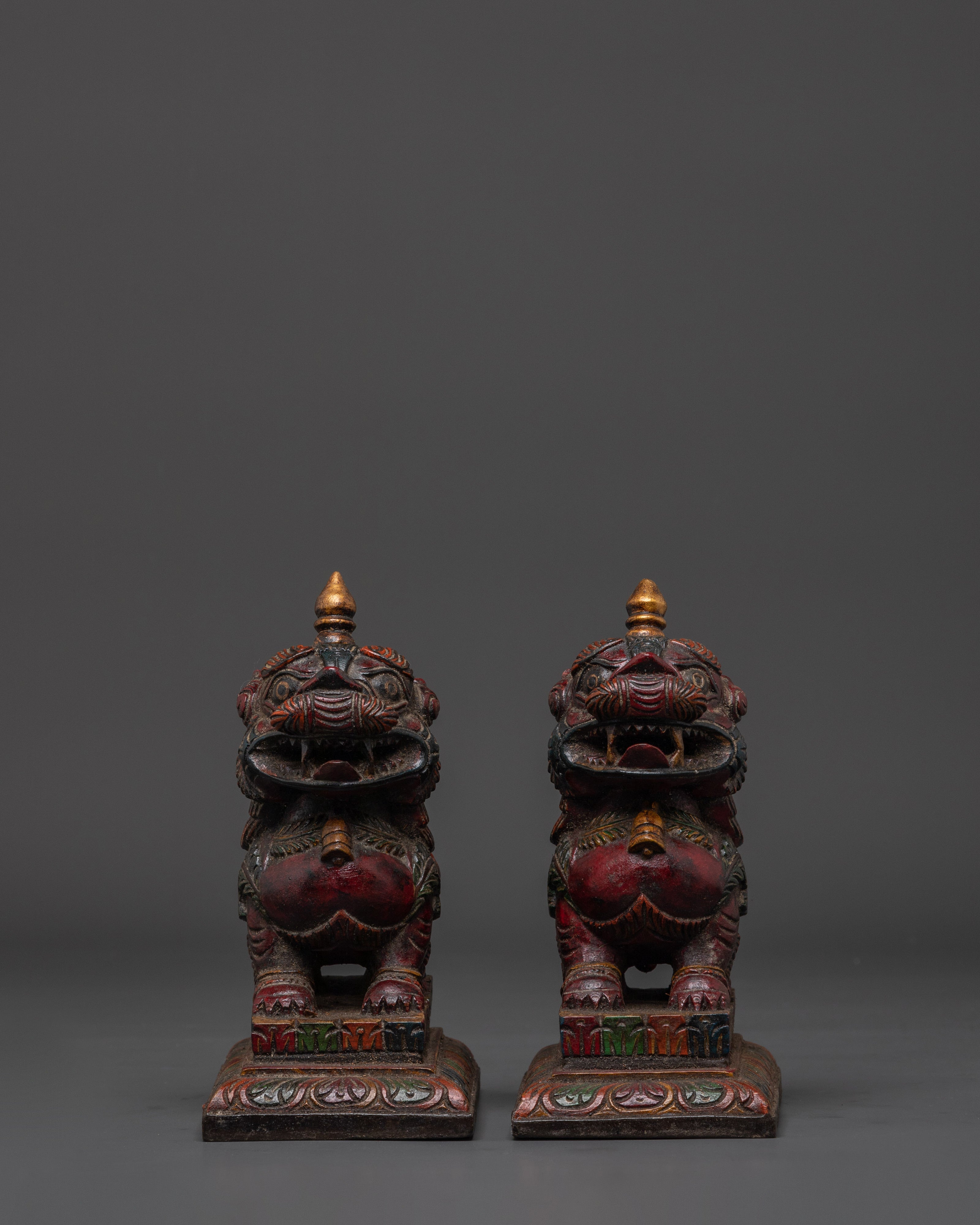 Sacred Copper Lion Statue Set | Spiritual Protection and Strength