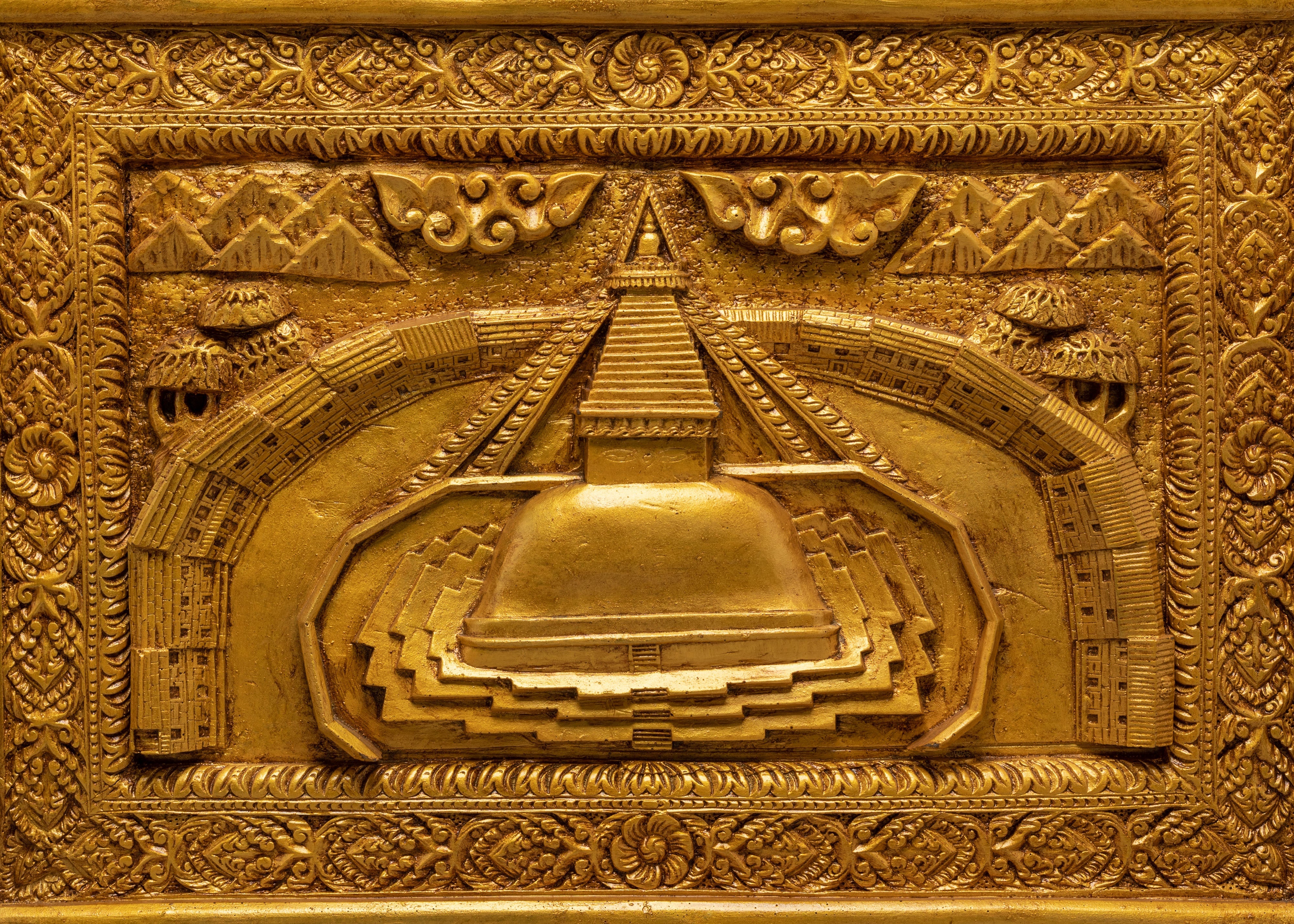 Traditional Golden Stupa Wall Hanging | Sacred Tibetan Art