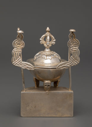 Silver Plated Brass Kapala Skull Cup | Sacred Tantric Tool for Buddhist Rituals