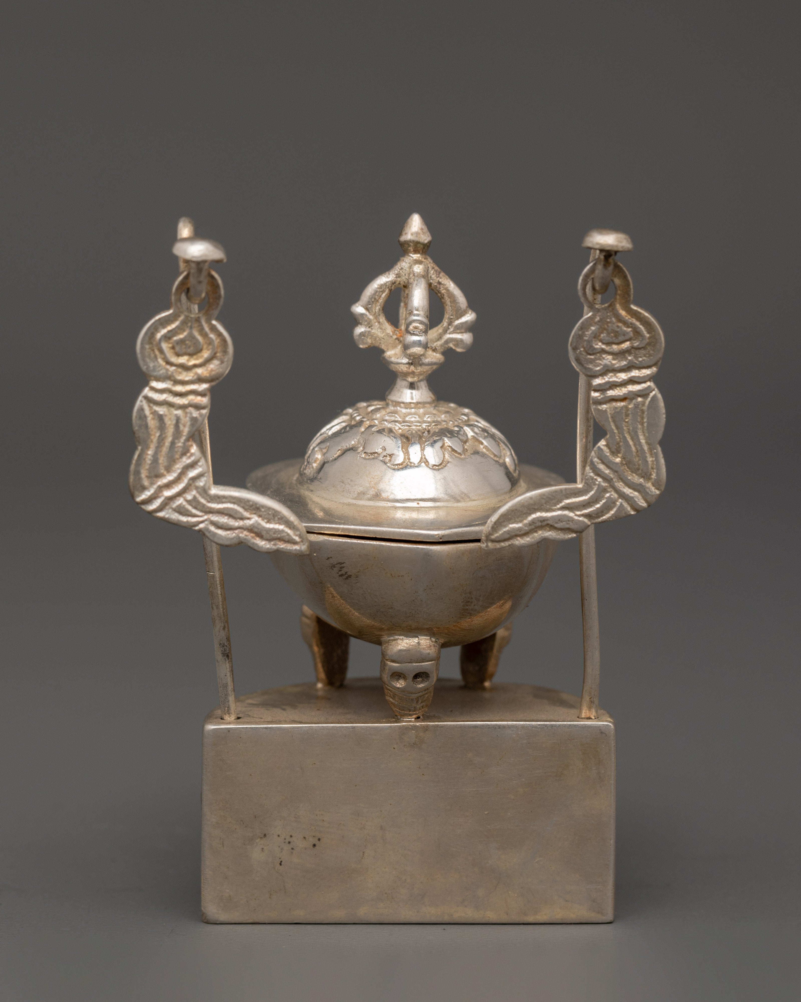 Silver Plated Brass Kapala Skull Cup | Sacred Tantric Tool for Buddhist Rituals