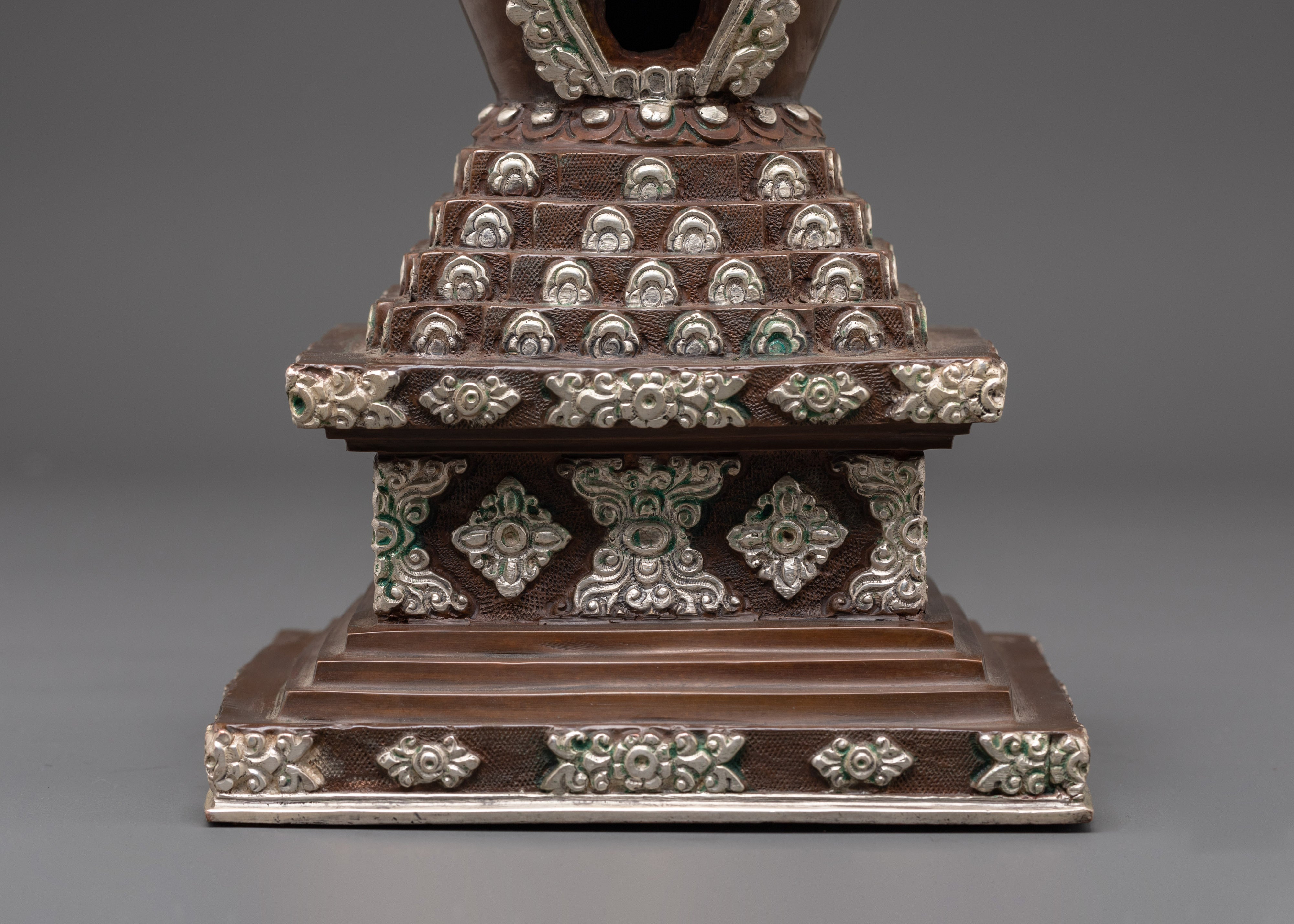 Handmade Silver Plated Buddhist Stupa | Spiritual Altar Decor