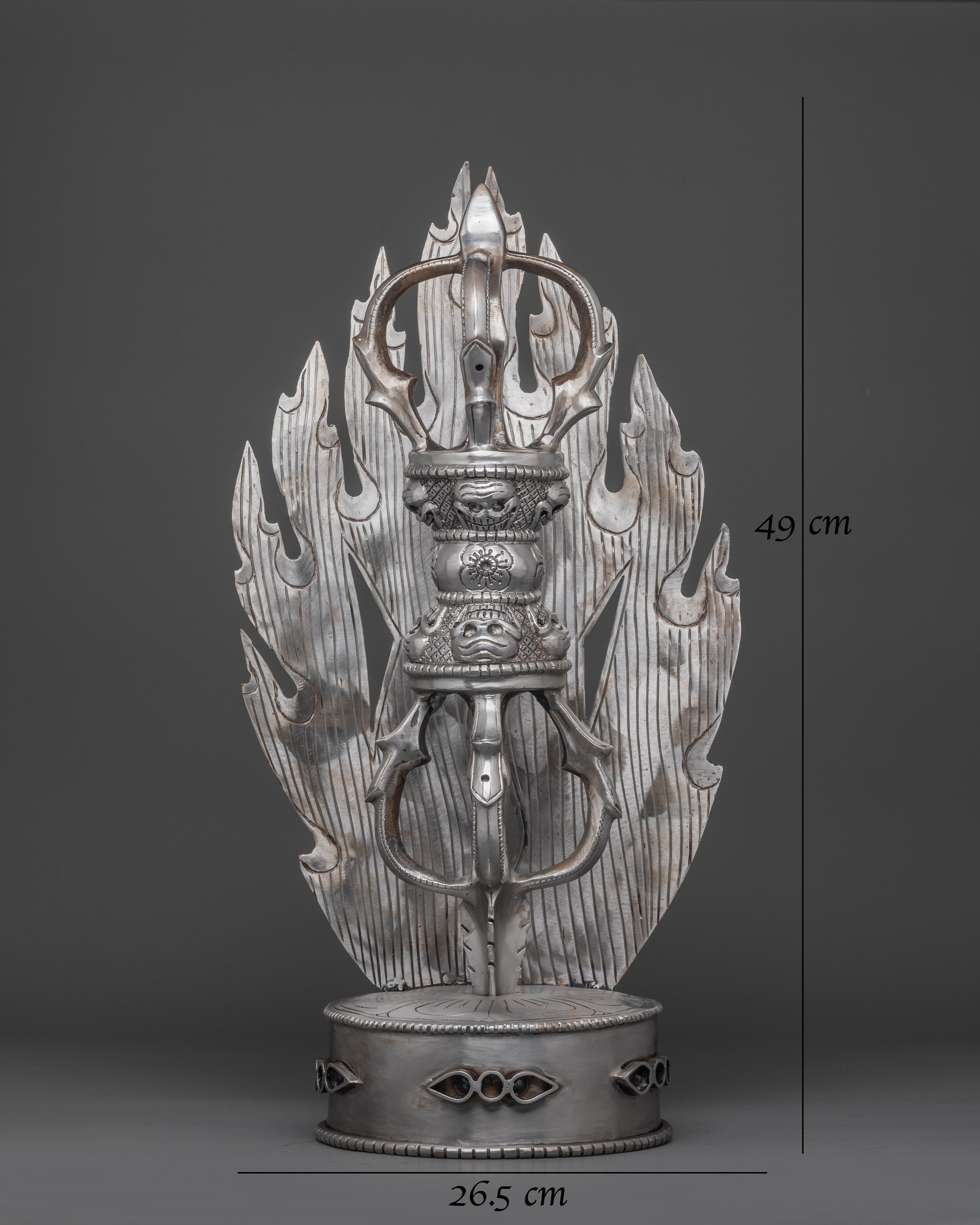 Tibetan Silver Vajra With Stand | Iron Buddhist Ritual Tool