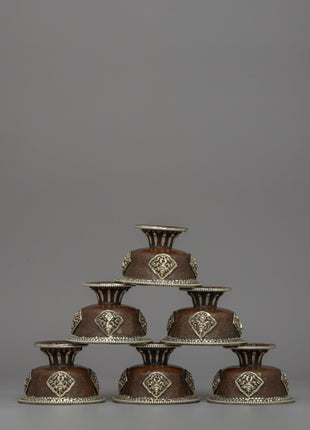 Seven Tibetan Offering Bowls | Beautiful Motifs for Rituals & Ceremonies