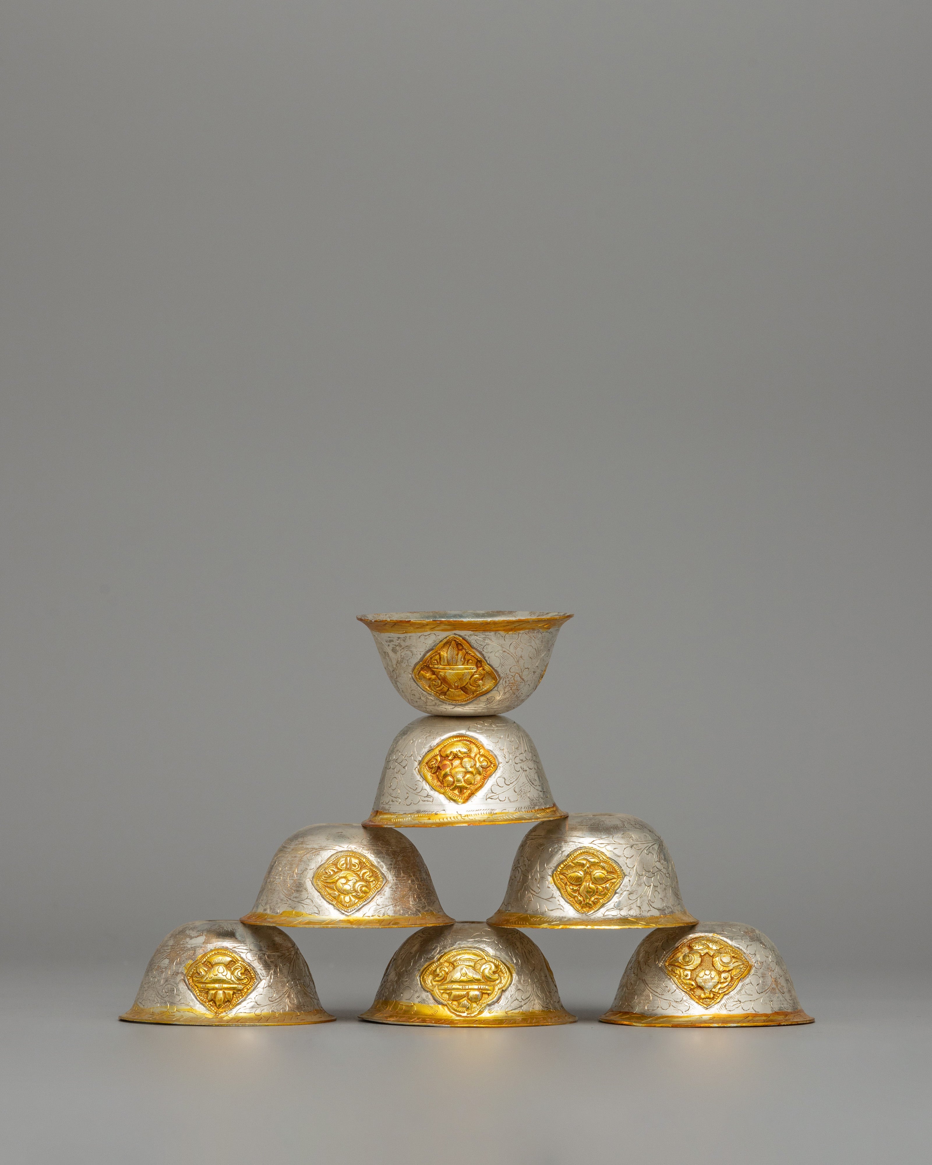 Gold & Silver-Plated Tibetan Offering Bowls | Ritual Bowls for Altar Décor