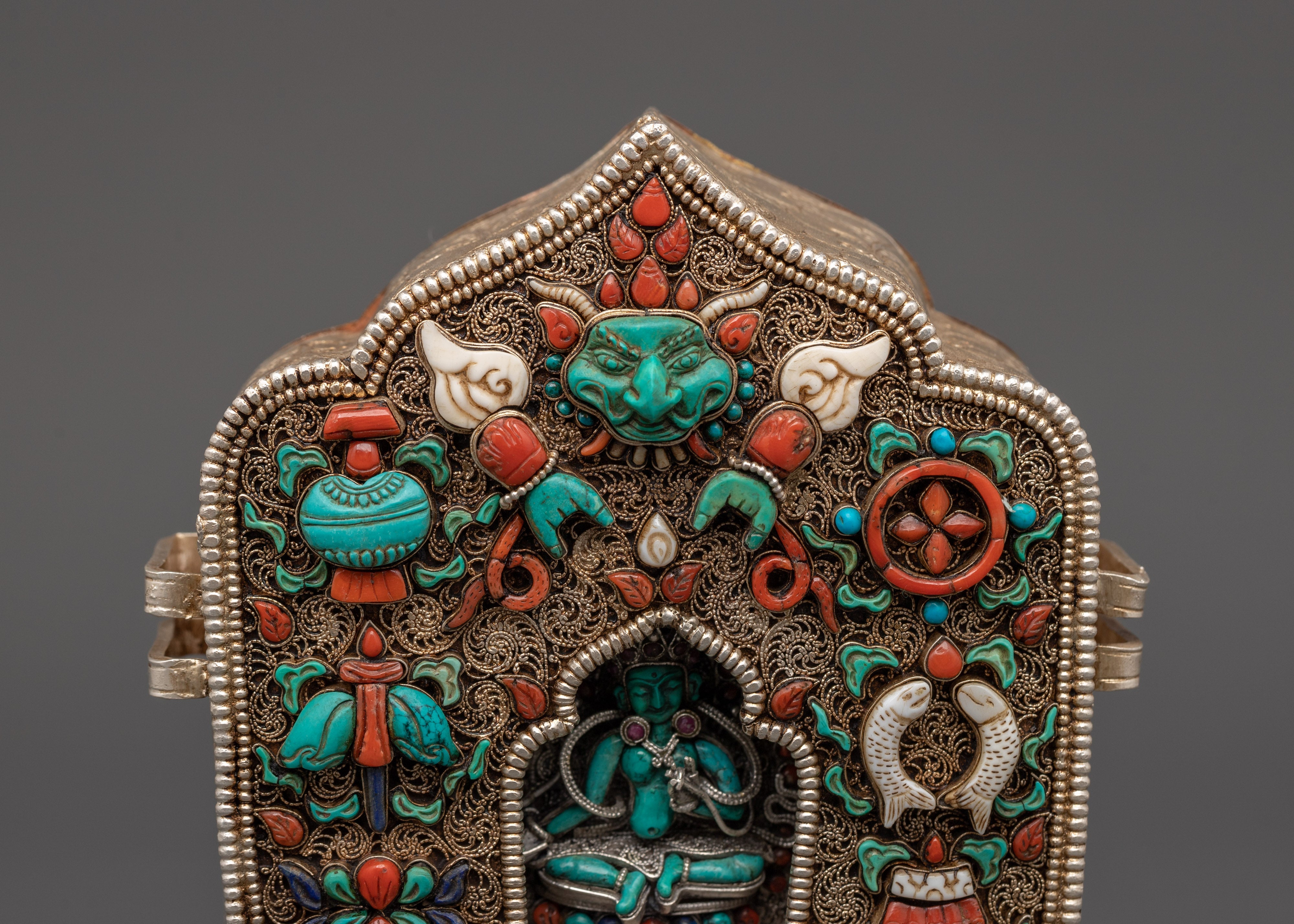Ghau Box with Eight Auspicious Symbols | Tibetan Sacred Treasure Box