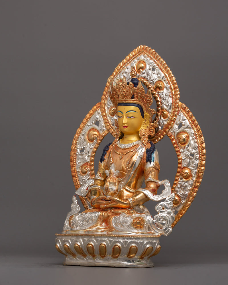 Handmade Buddha Amitayus Statue | Handmade Gold and Silver-Plated Copper Sculpture for Altar