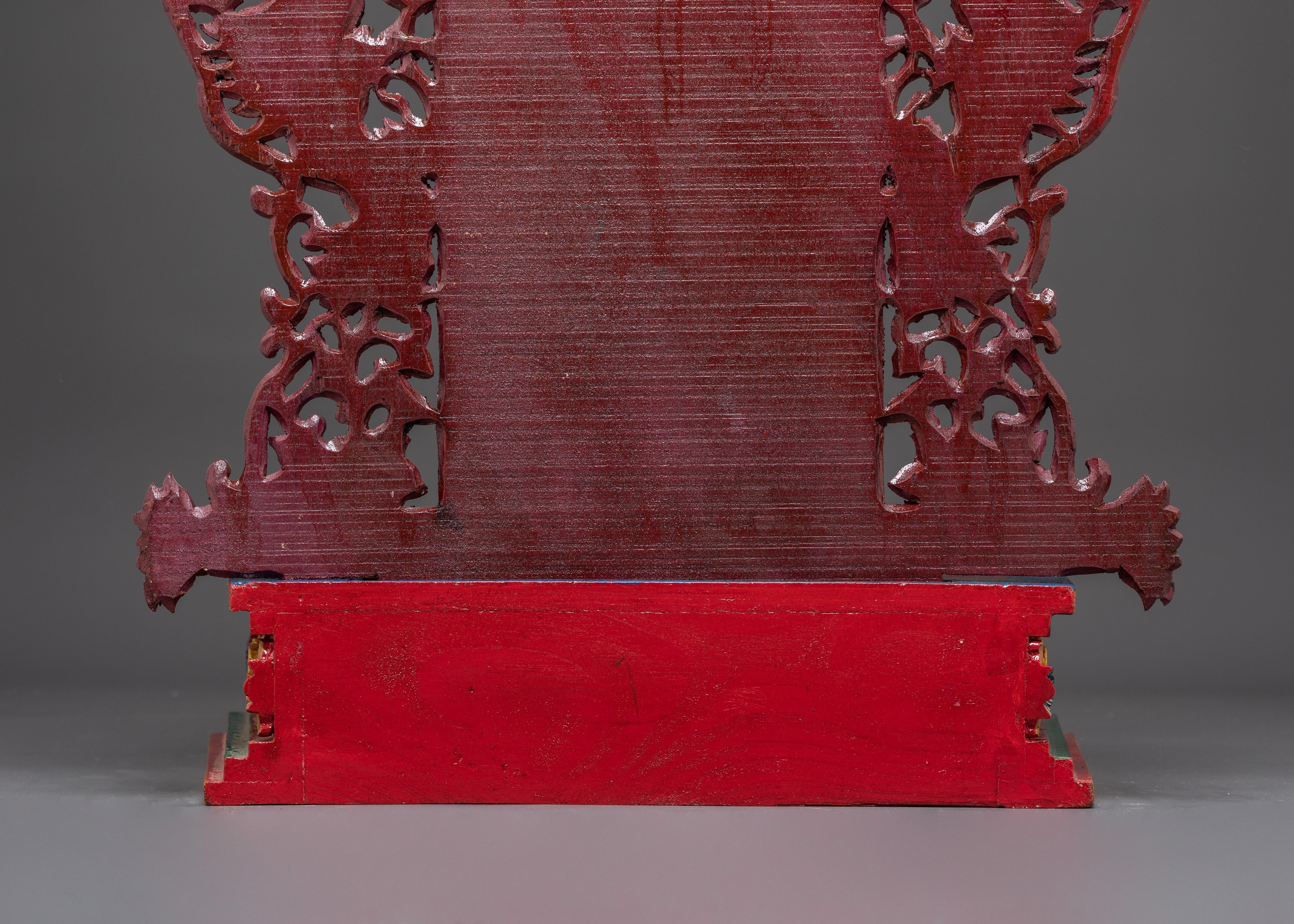 Spiritual Altar Throne with Tibetan Script | Handcrafted Buddhist Wooden Shrine