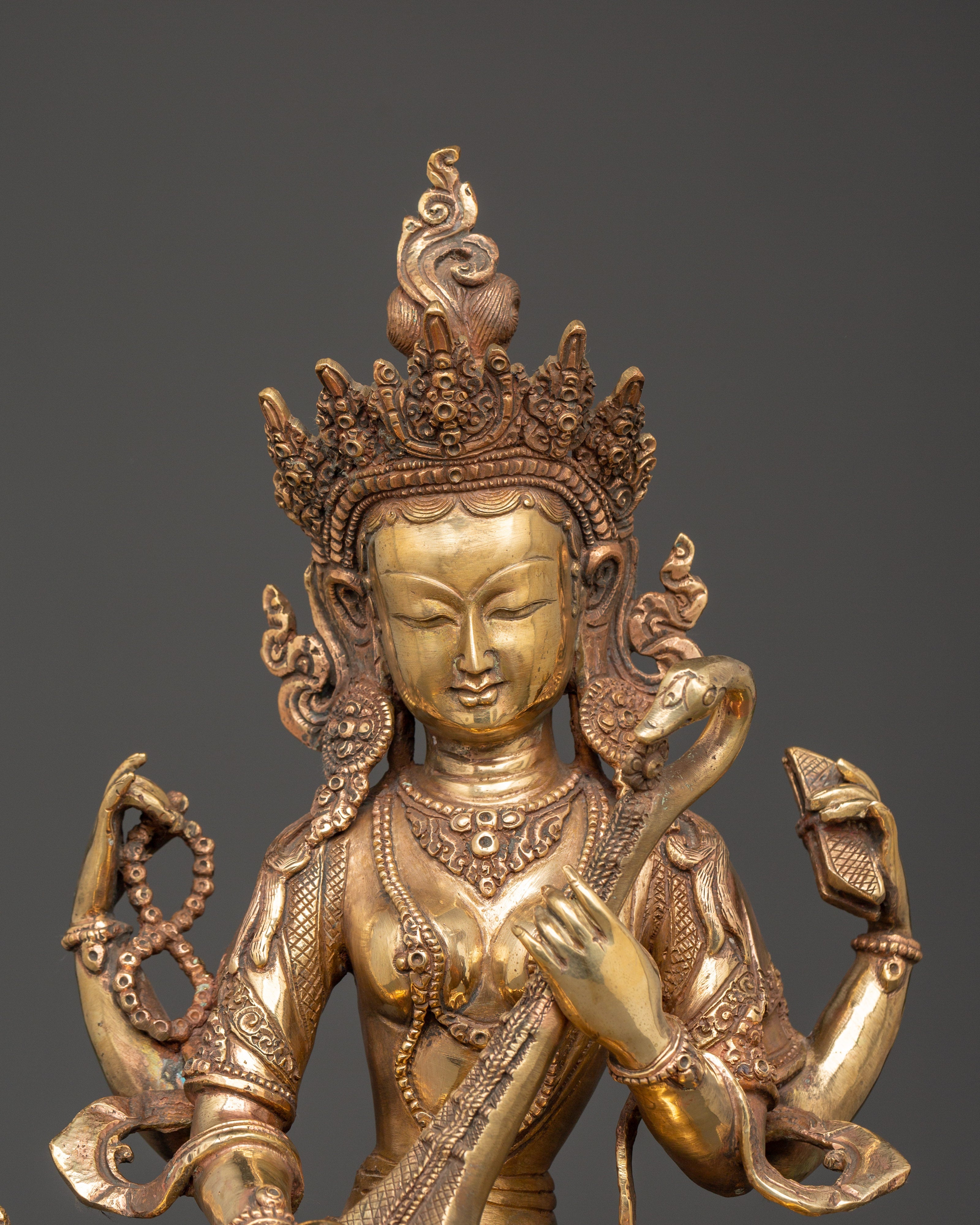 Saraswati Goddess Statue in Copper | Wisdom Deity Sculpture