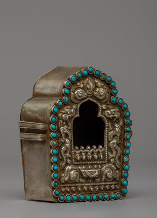 Silver Ghau Box with Turquoise | Sacred Buddhist Amulet of Positive Energy