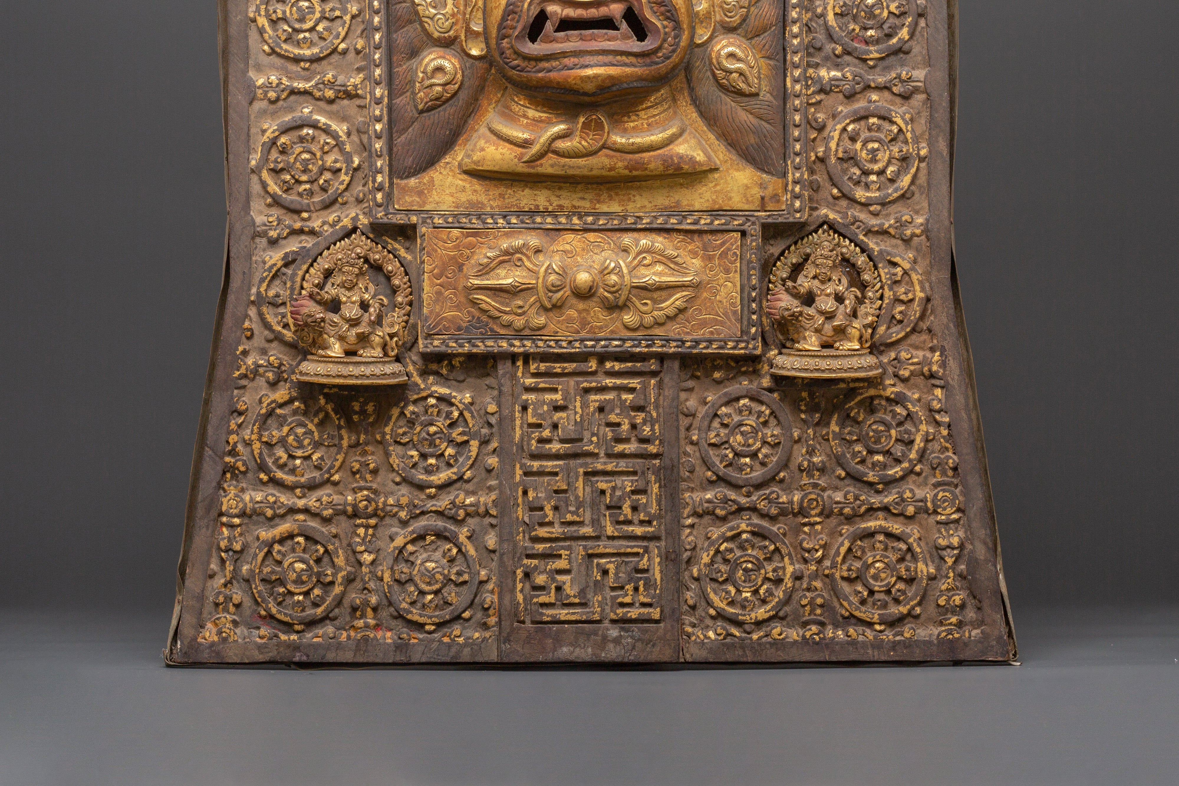 Mahakala Deity Wall Hanging with Four Deities and Vajra Design