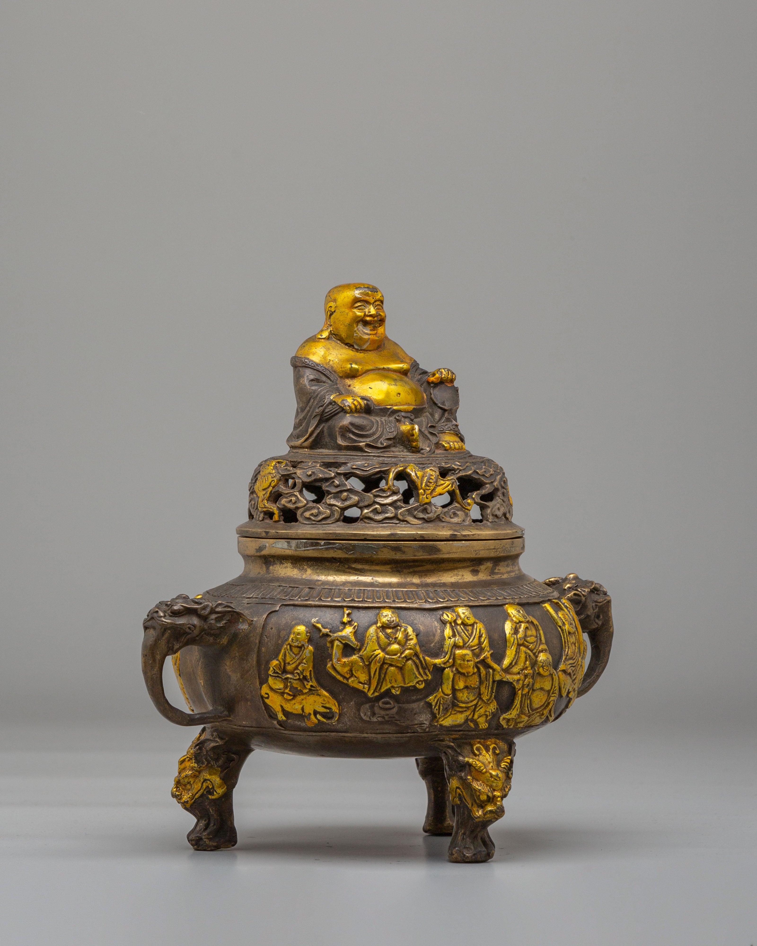 Traditional Laughing Buddha Incense Burner | Buddhist Ritual Incense Burner