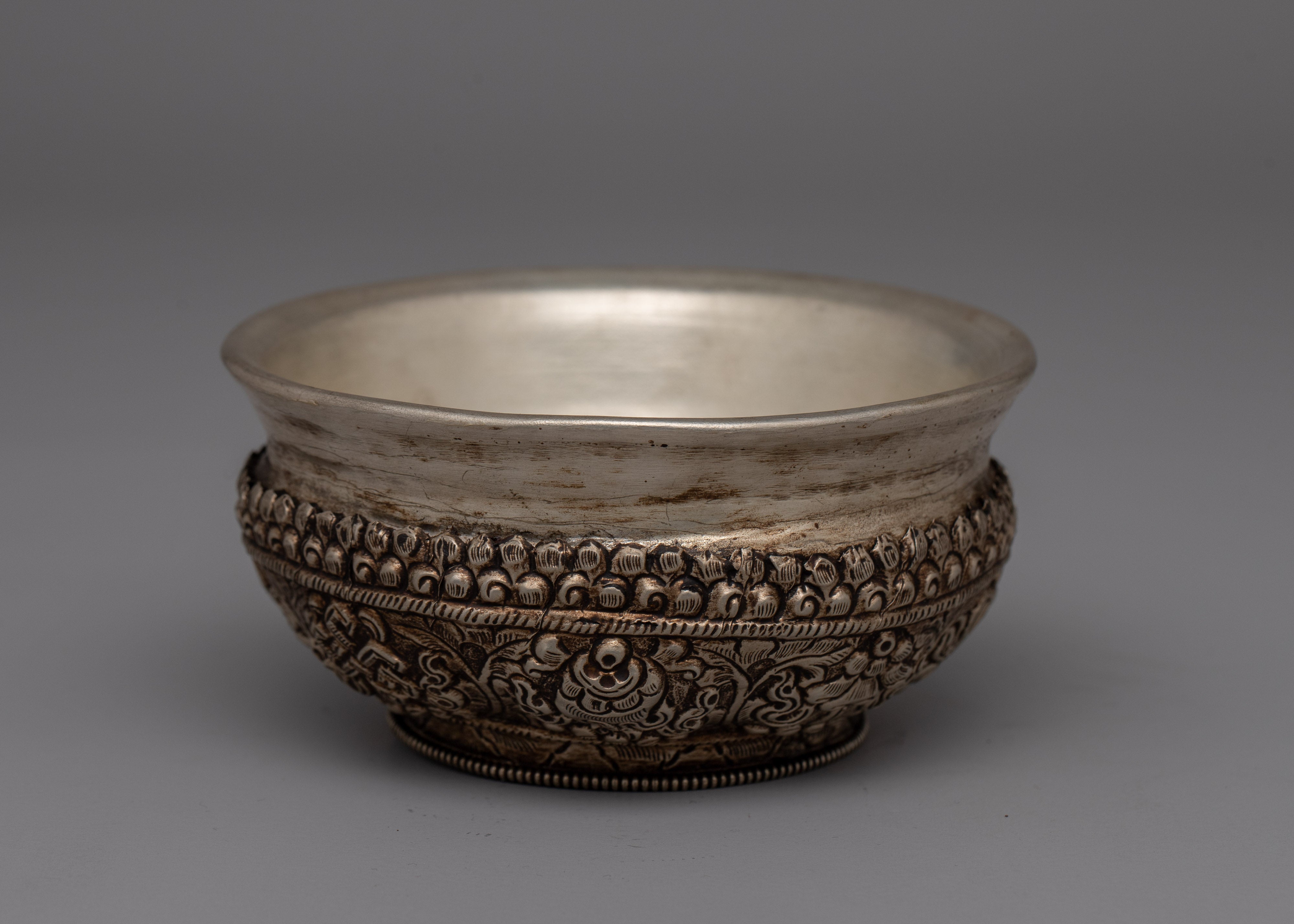 White metal Offering Bowl for Buddhist Altars | Sacred Meditation Gift