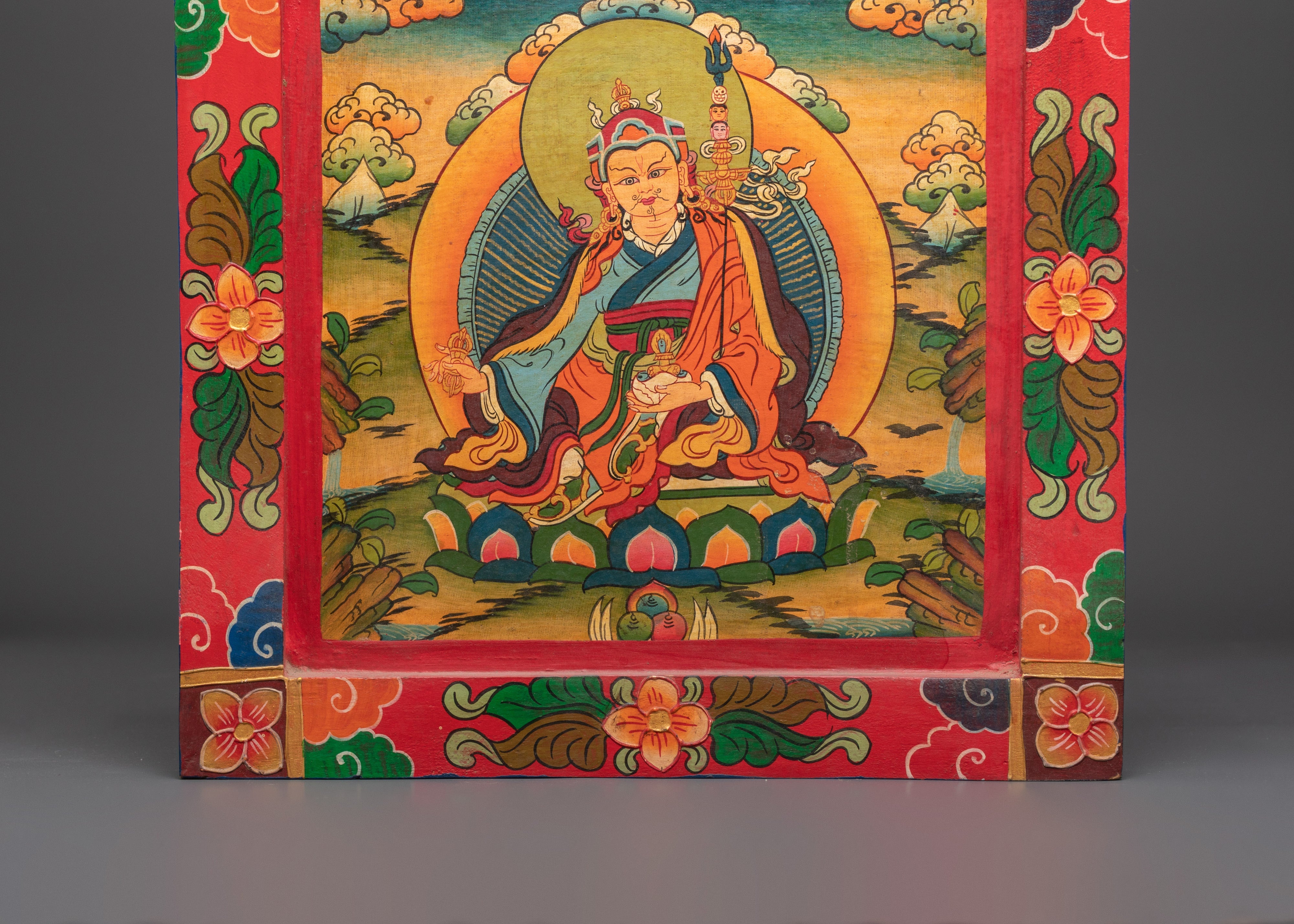 Handcrafted Guru Rinpoche Wall Art | Tibetan Spiritual Home Decor Painting