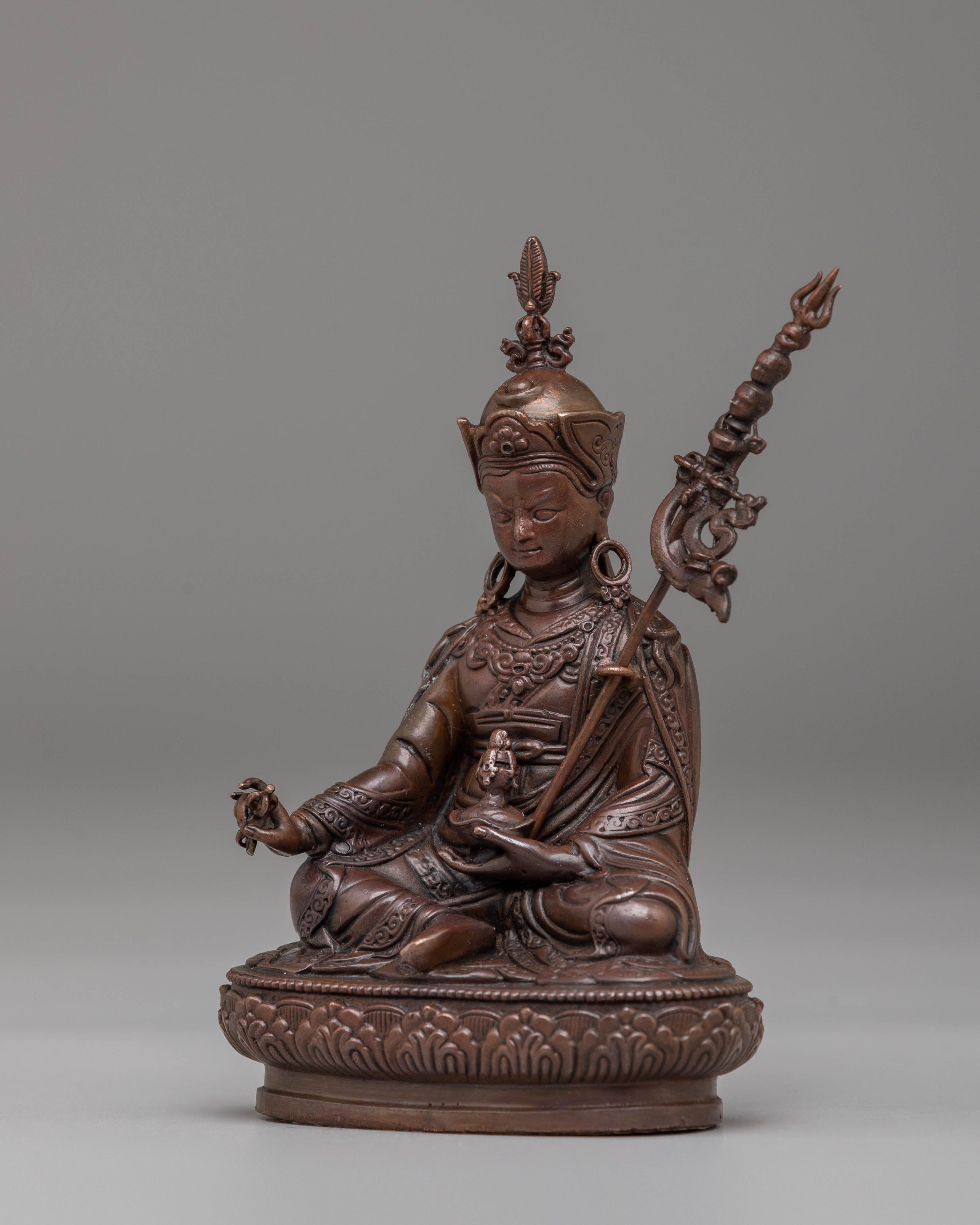 Traditional Tibetan Guru Rinpoche Statue | Oxidized Copper Figurine