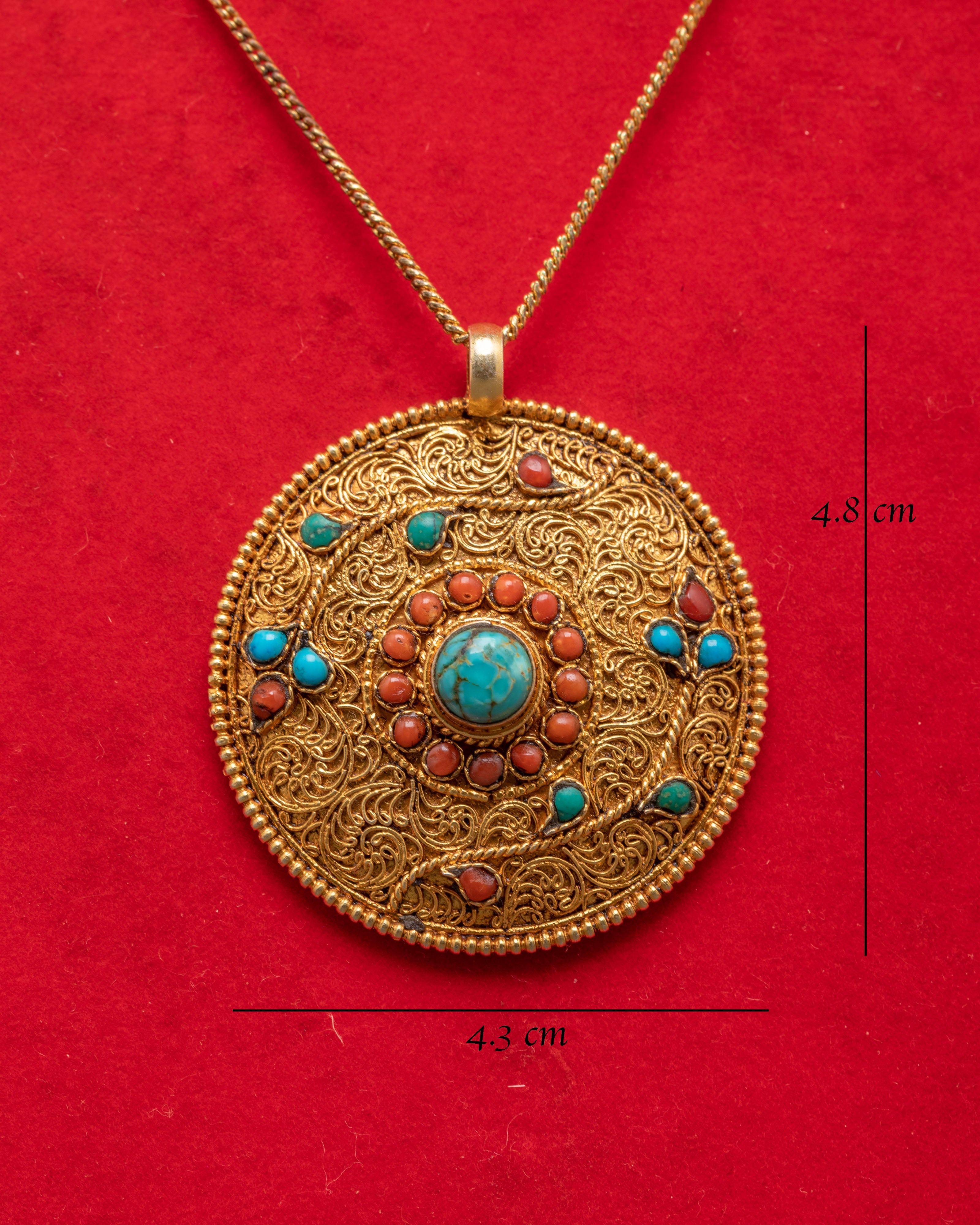 Tibetan Silver Locket with Coral | Gold Plated Jewelry