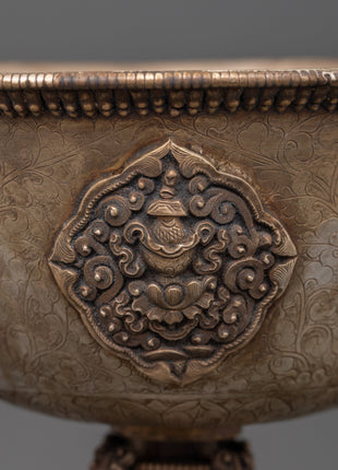 Tibetan Buddhist Butter Lamp | Sacred Tibetan Ritual Lamp in Pure Silver