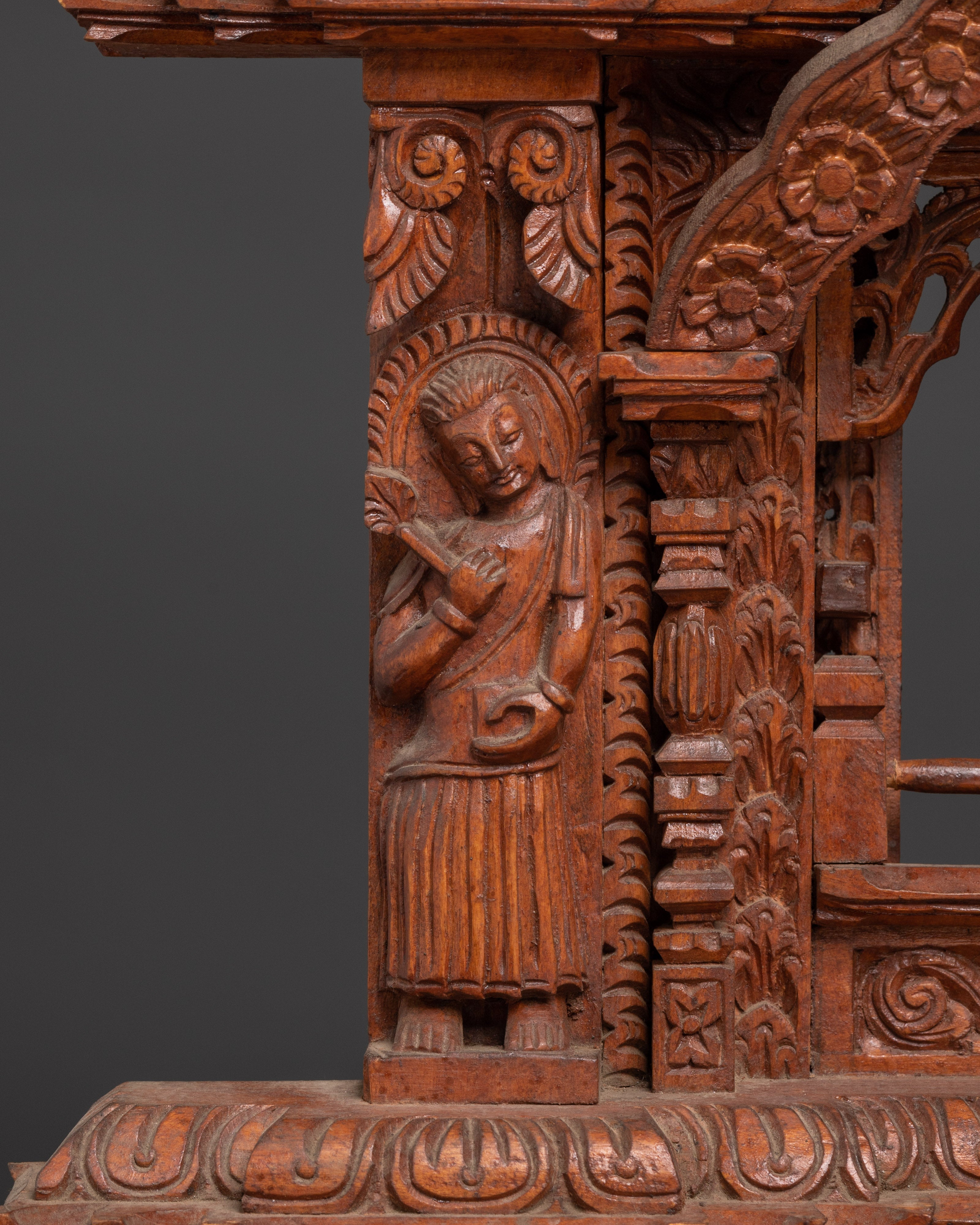 Sacred Architecture Decor | Large Hand-Carved Wooden Temple Window from Nepal