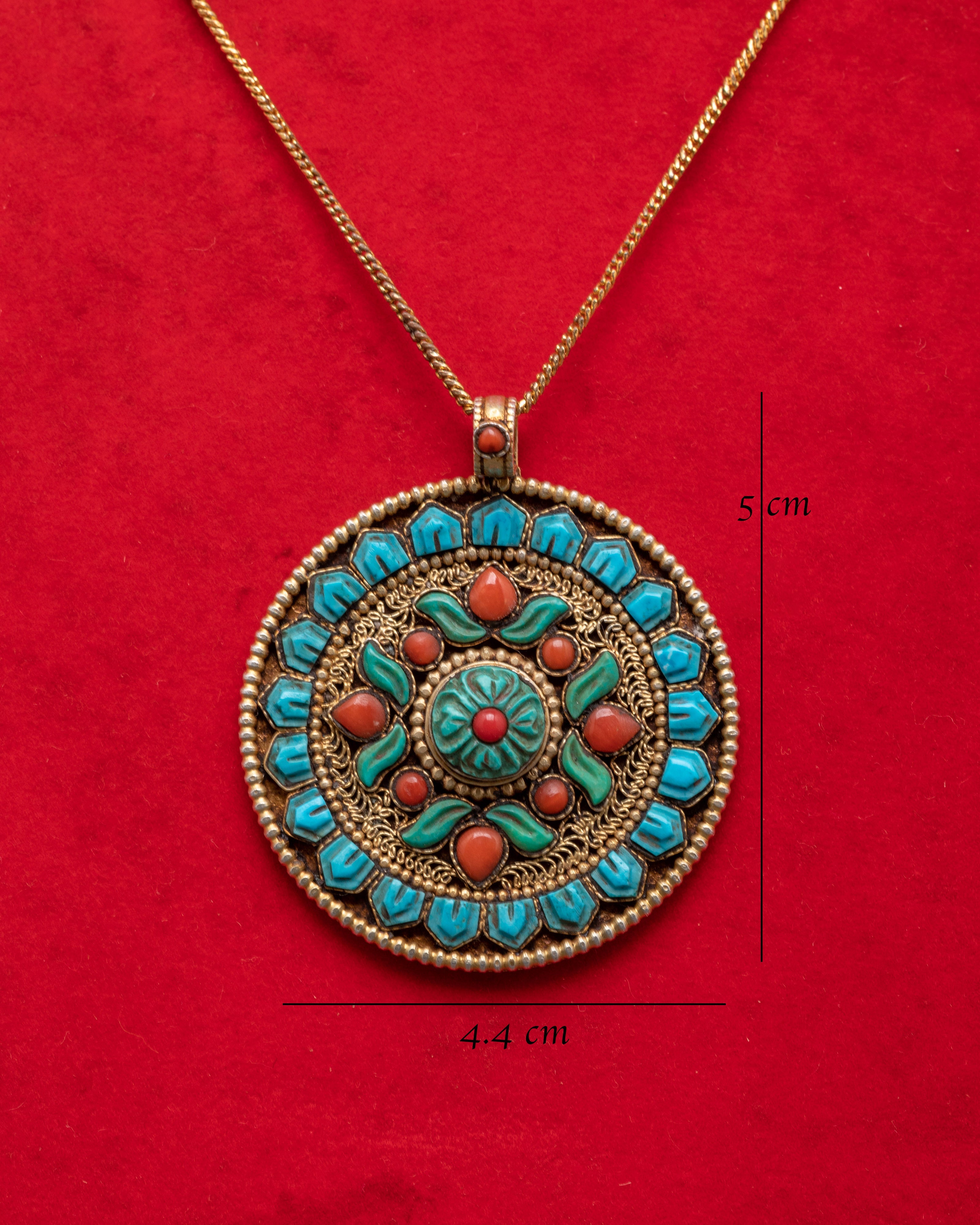 Handcrafted Tribal Pendant | Turquoise and Red Coral Boho Jewelry