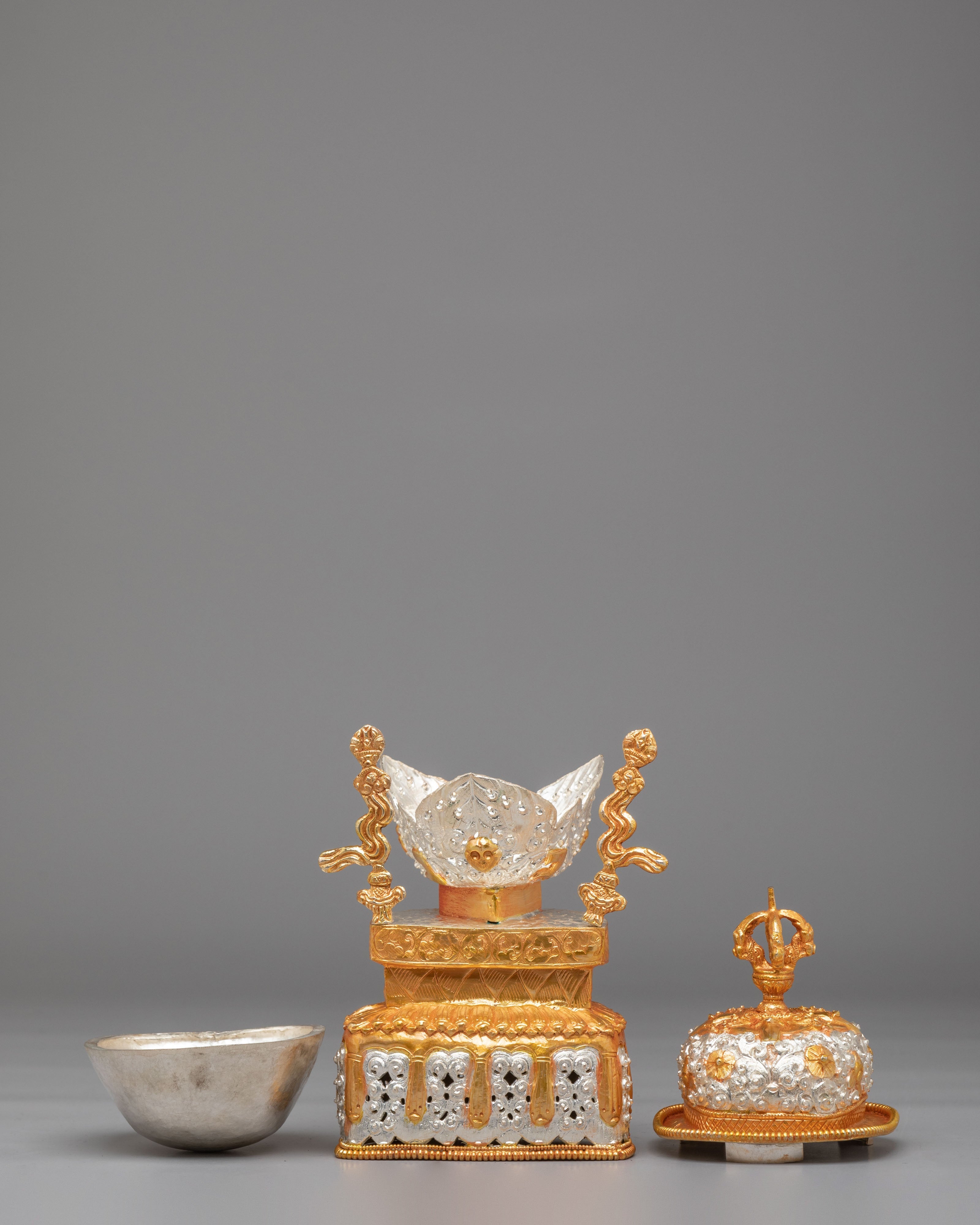 Buddhist Ritual Kapala Set | Gold and Silver Plated Vessels