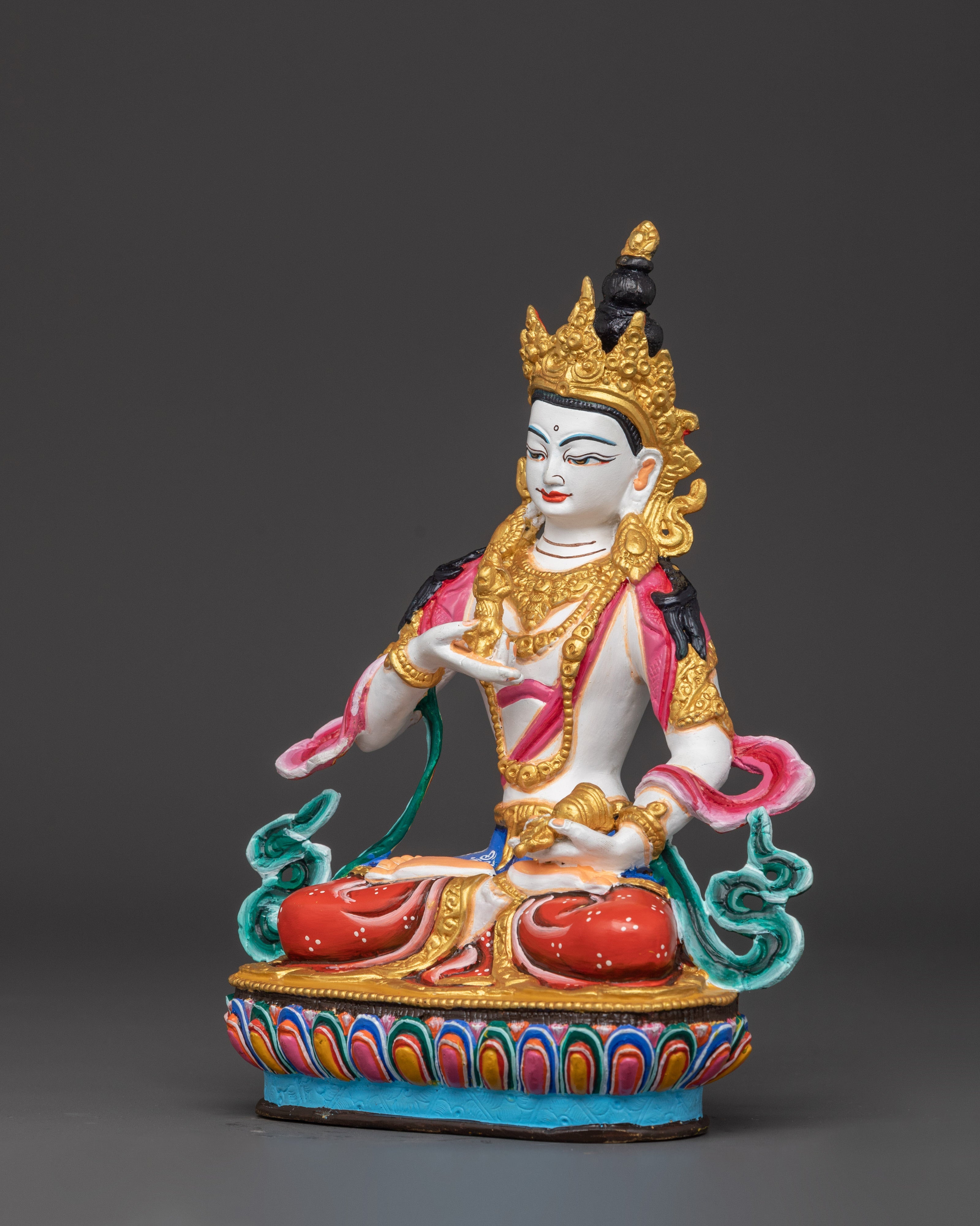 Handcrafted Tibetan Vajrasattva Sculpture | Copper & Acrylic Meditation Deity Figure