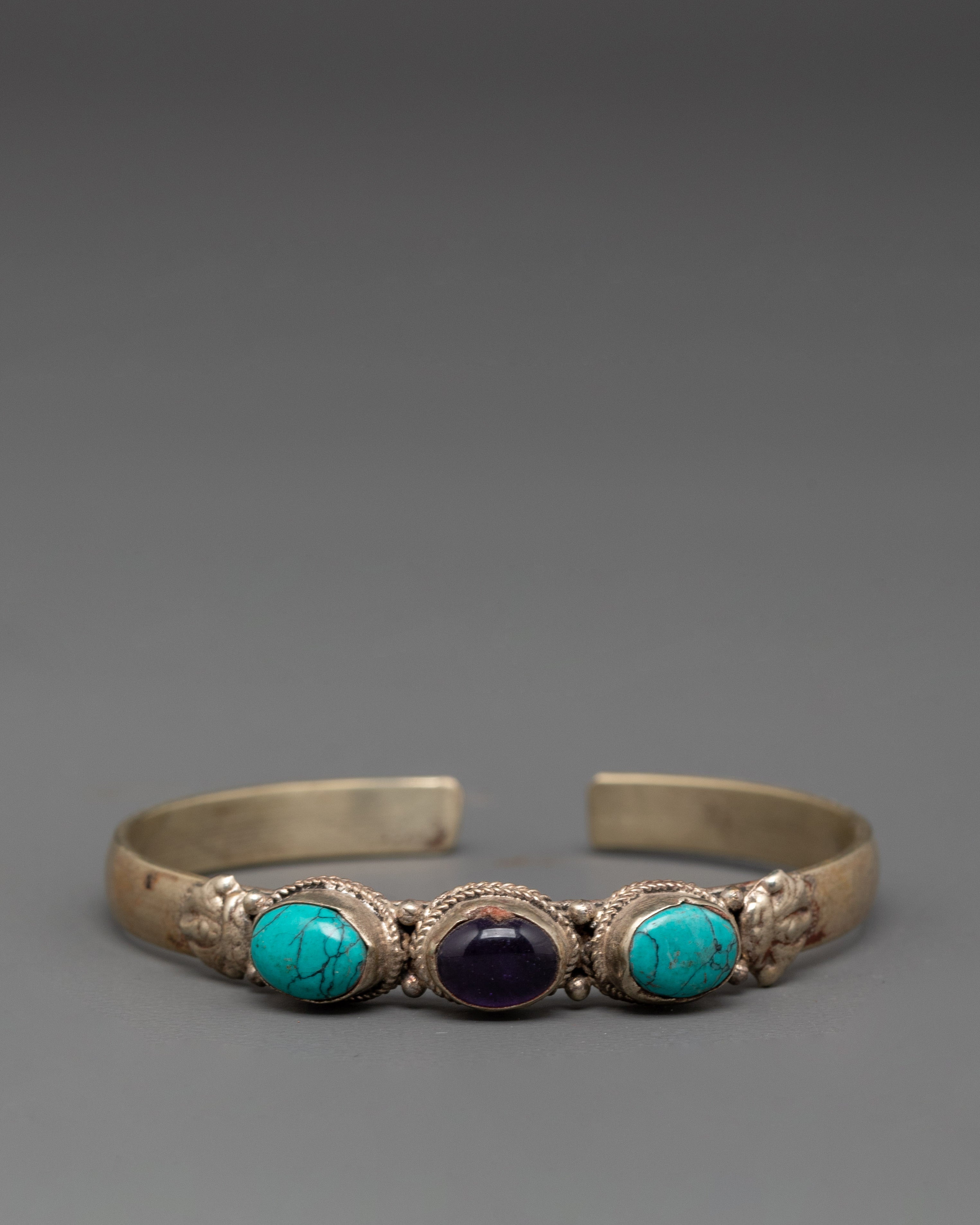 Himalayan Gemstone Cuff Bracelet | Turquoise and Amethyst Jewelry