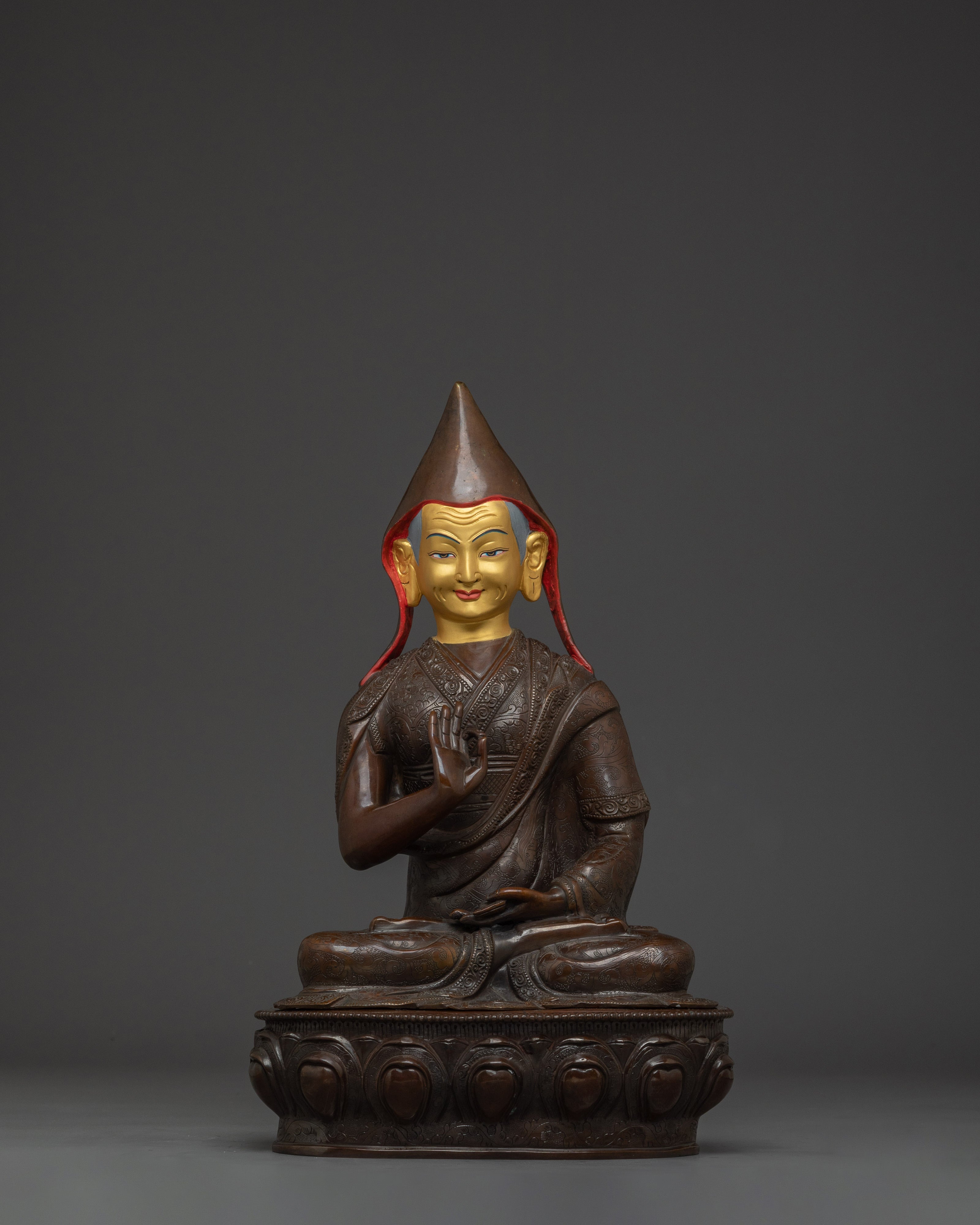 Oxidized Tsongkhapa Set Statue | Himalayan Handcrafted Sculpture