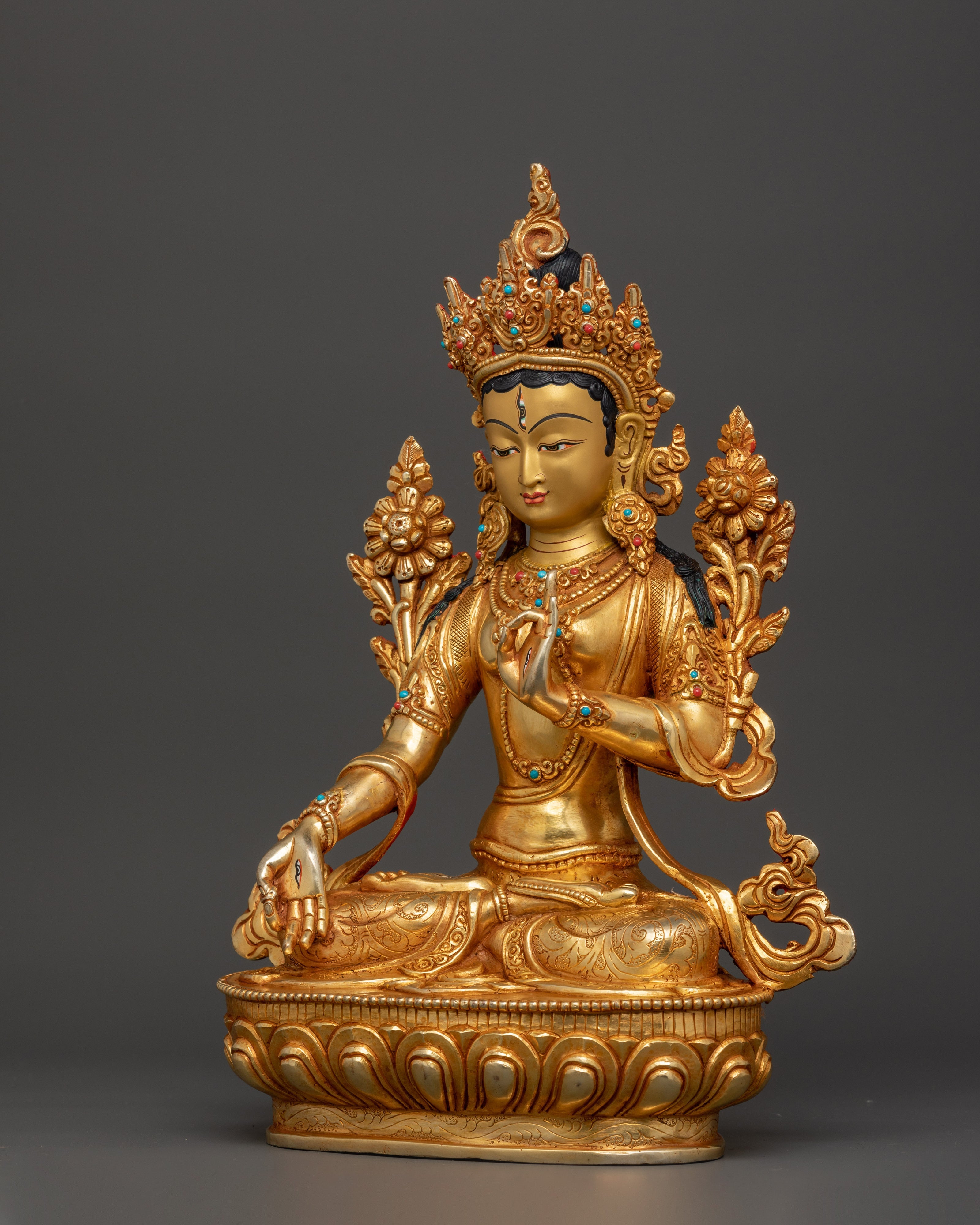 Handcrafted Copper Body White Tara Statue | Goddess of Compassion