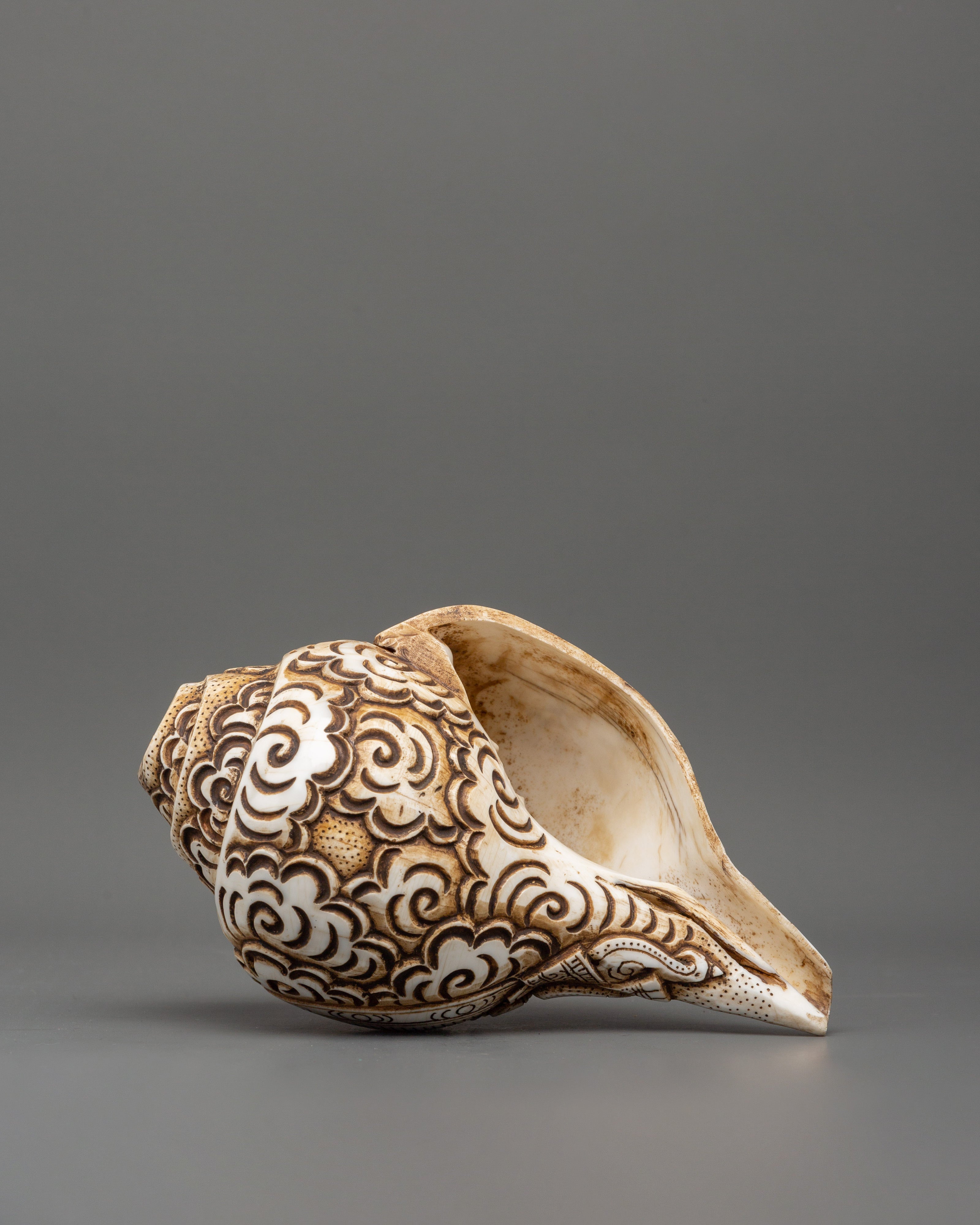 Ganesh Carved Conch Shell for Altar | Handcrafted Conch Shell Ritual Shankha