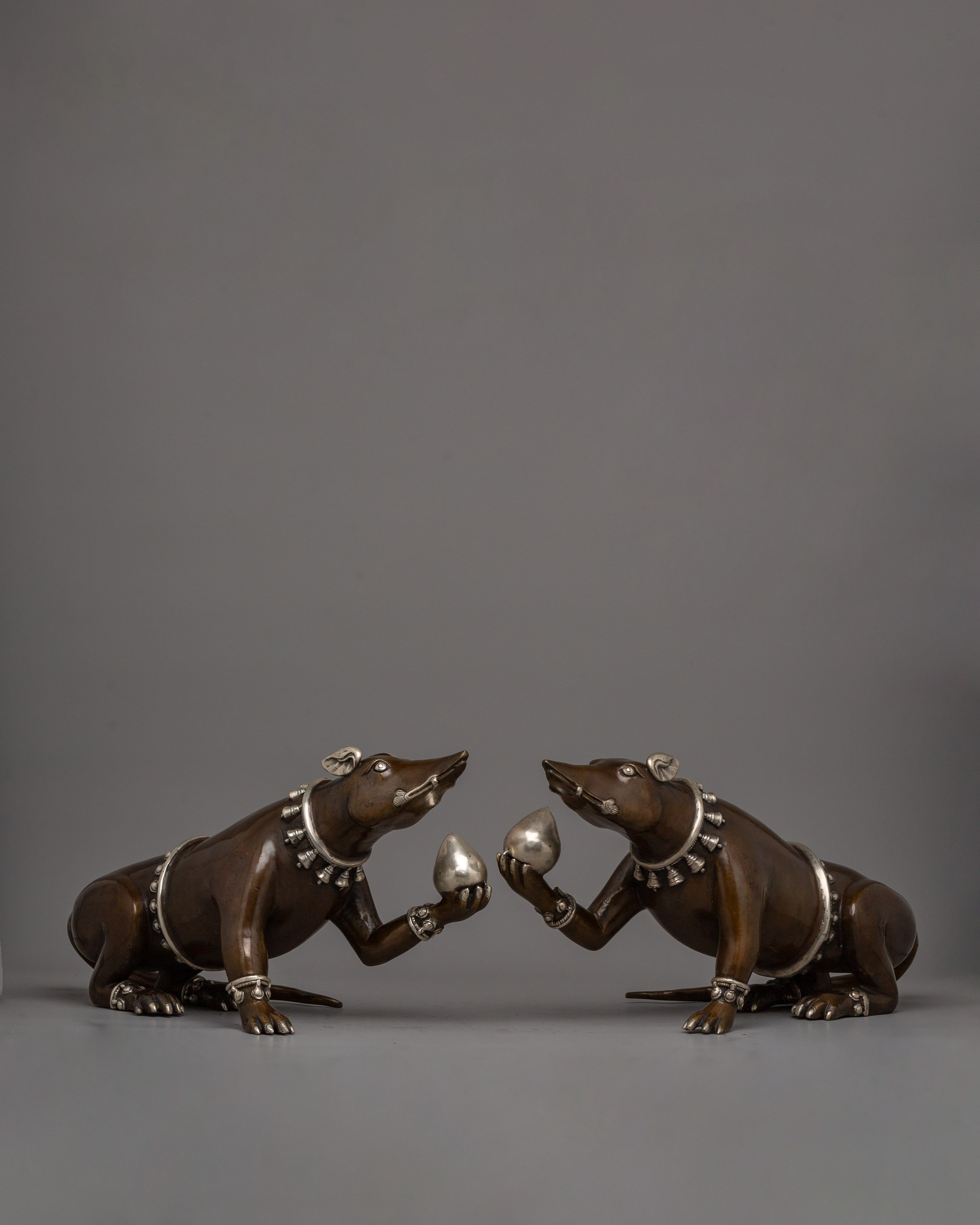 Handcrafted Mouse Statue Set | Oxidized  Bronze Figurines for Home and Rituals