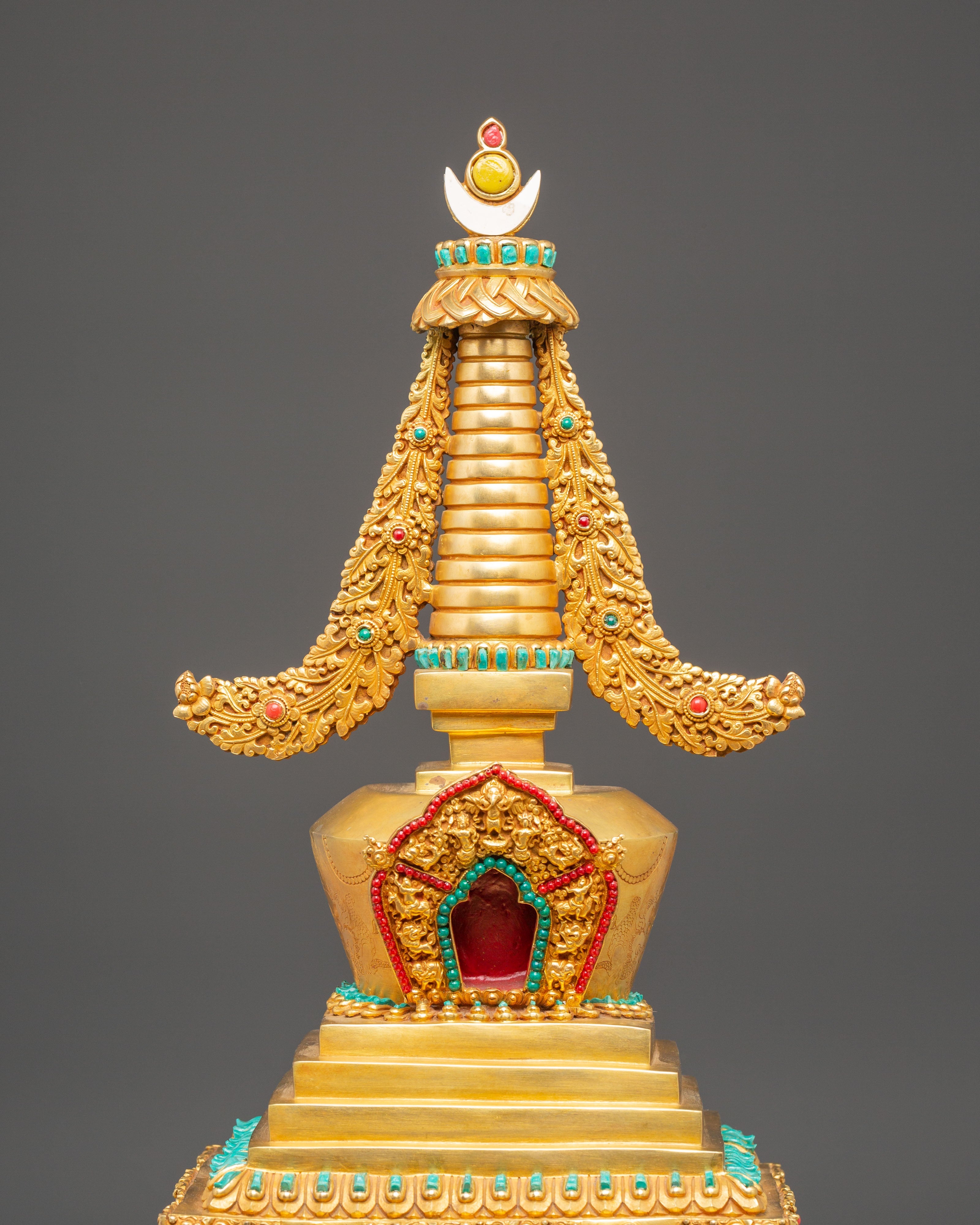 Spiritual Tibetan Buddhist Stupa | Gold Plated Sacred Monument