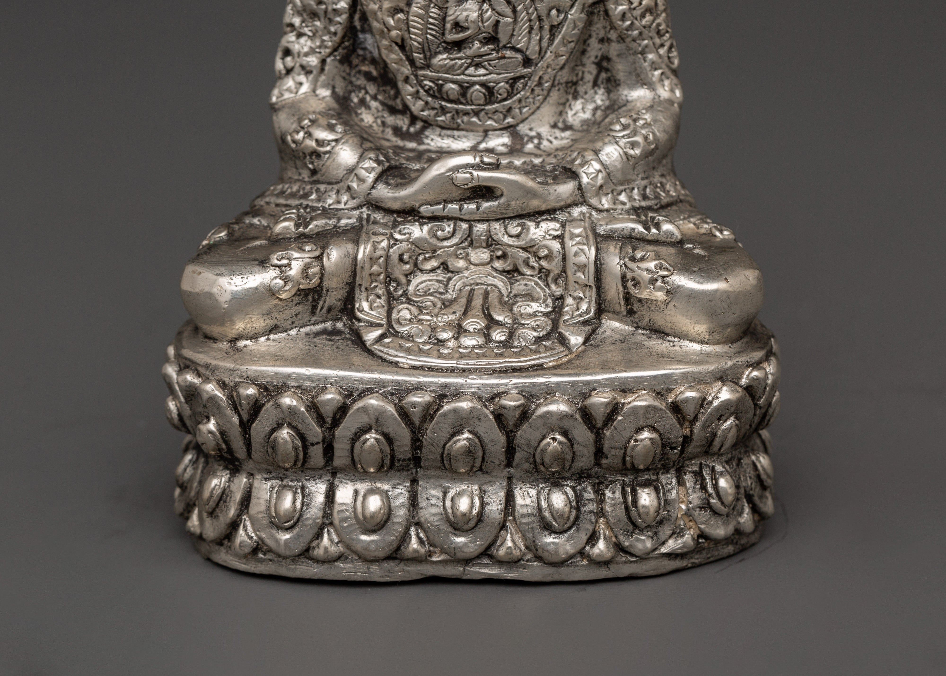 Amitabha Copper Silver Plated Statue | Tibetan Buddhist Sculpture, Handcrafted Longevity