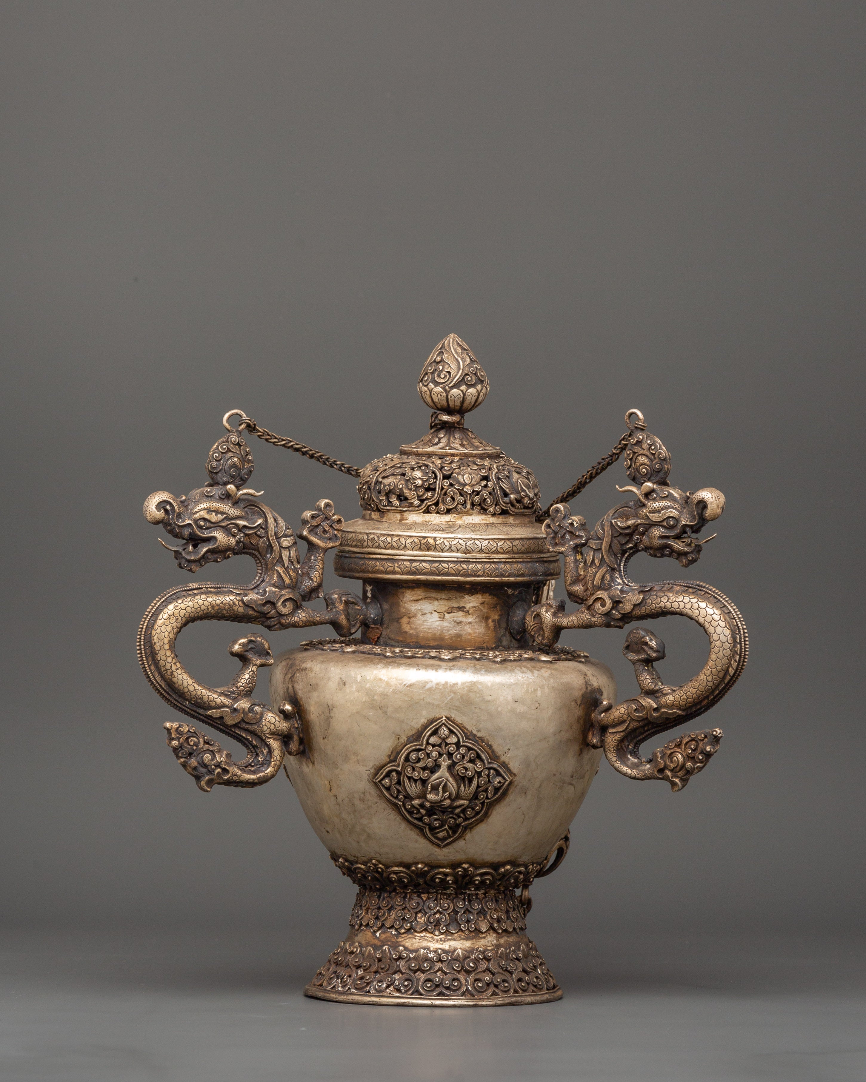 Hanging Ritual Item Tibetan Incense Burner | A Sacred Ritual Item in Pure Silver