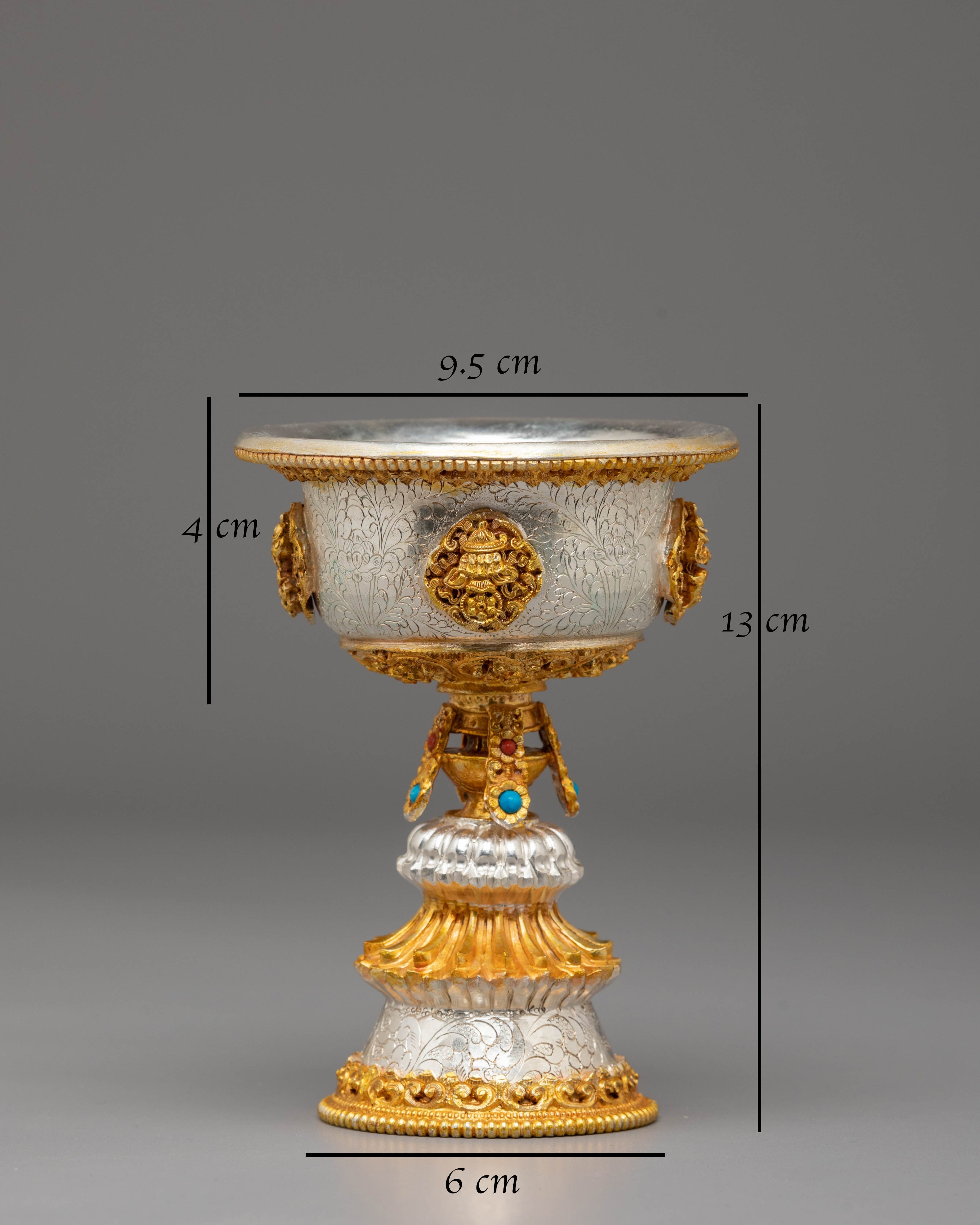 Tibetan Butter Lamp for Light Offering | Gold Silver Plated Altar Light