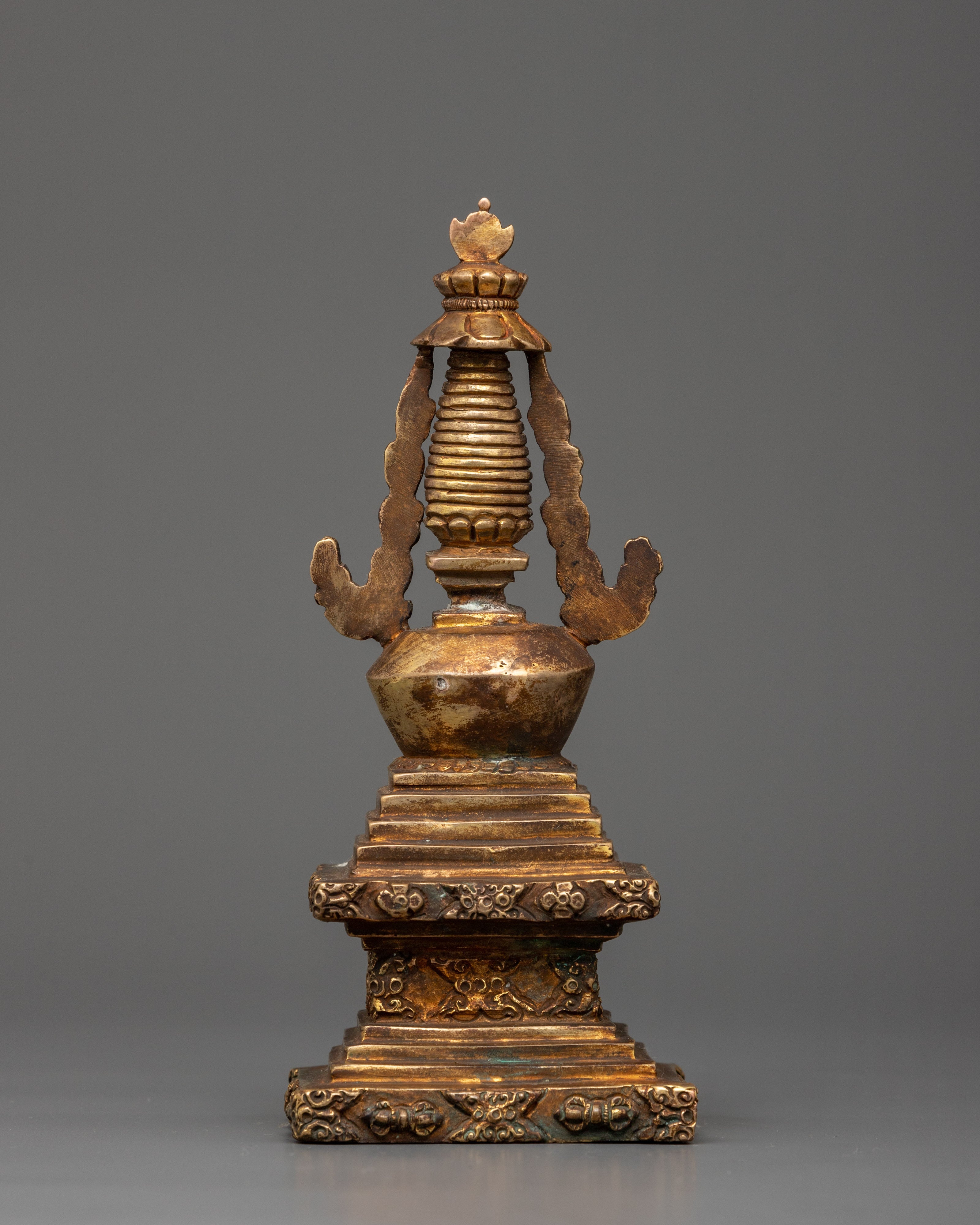 Antique Copper Stupa Statue | Tibetan Buddhist Symbol of Enlightenment