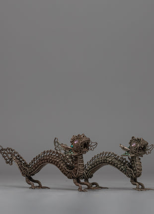 Elegant Silver Filigree Dragon Statue | Buddhist-Inspired Home Decor