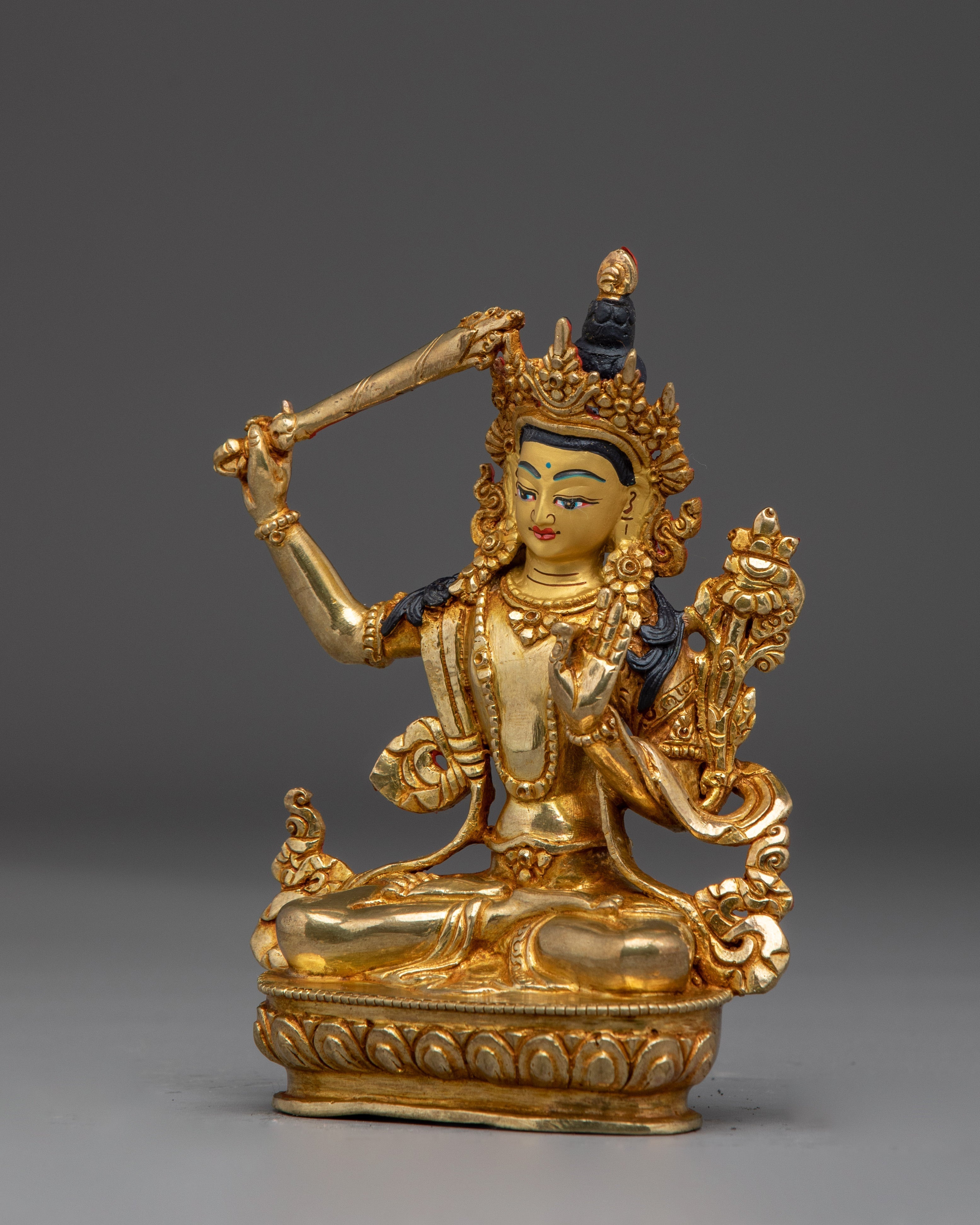 Wisdom Bodhisattva Golden Manjushri Statue | Handmade Himalayan Artwork