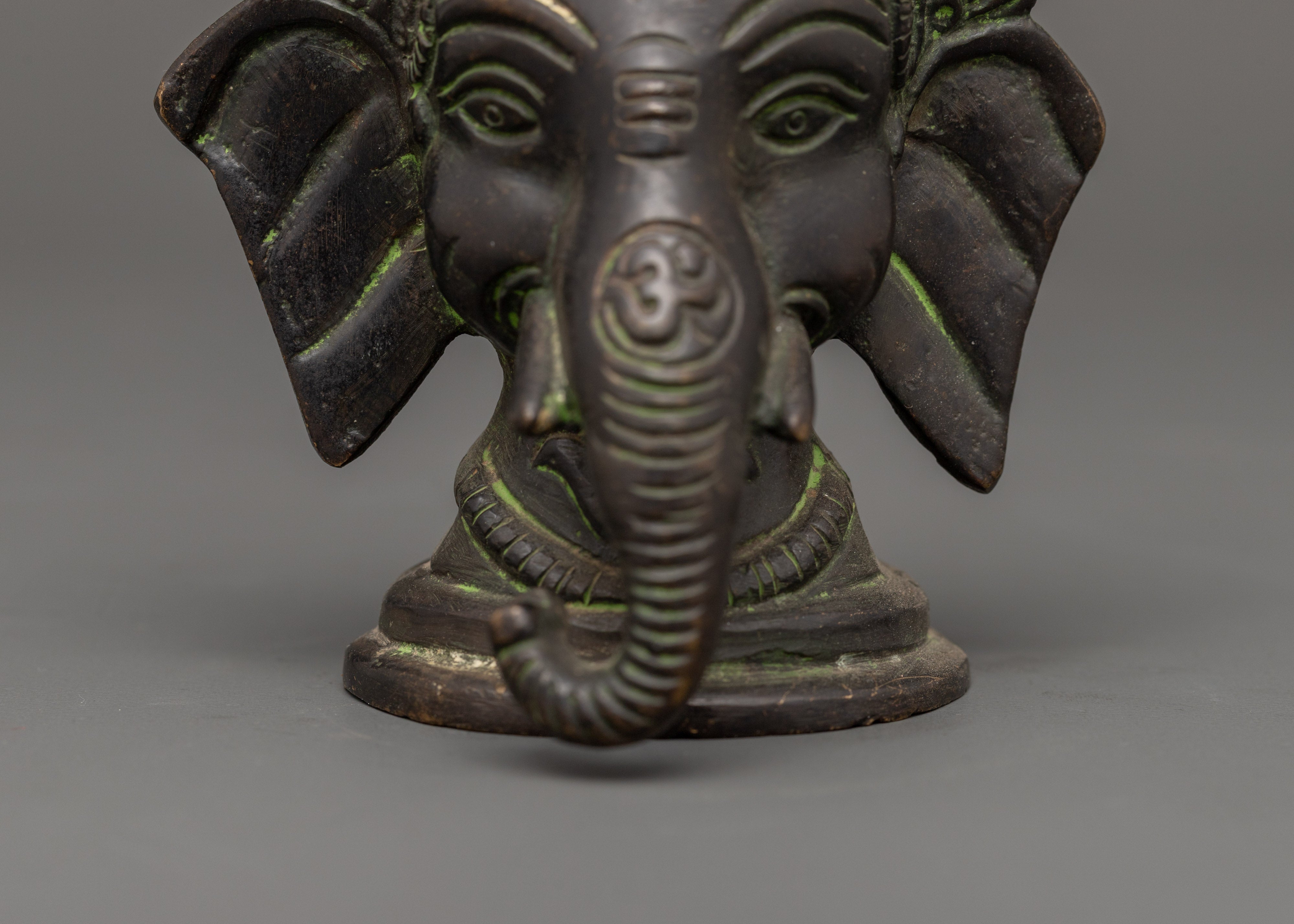 Brass Ganesh Head Statue with Antique Finish | Hindu Elephant God Ganesha