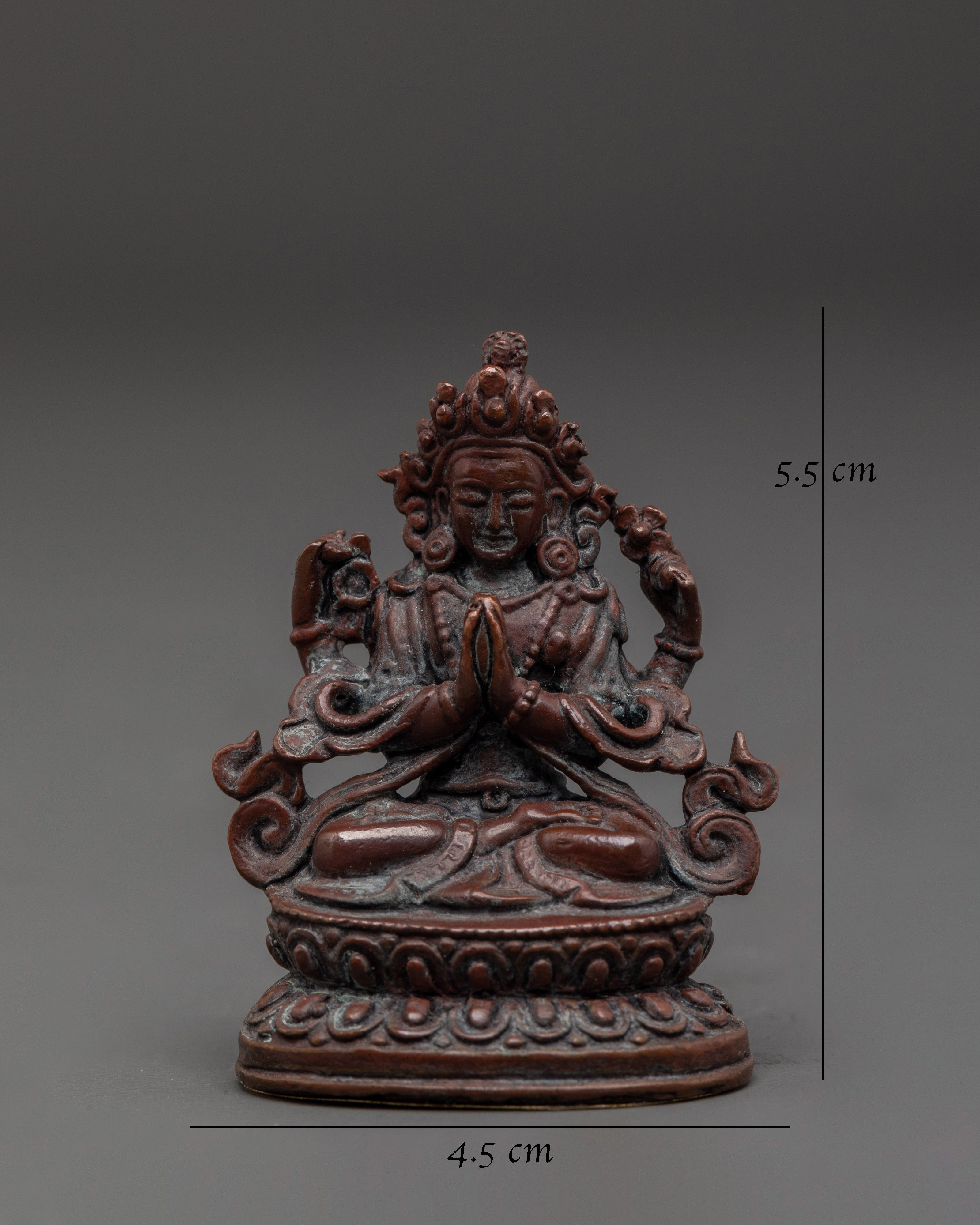 Compassionate Buddha Chenrezig Statue | Oxidized Copper Bodhisattva Sculpture