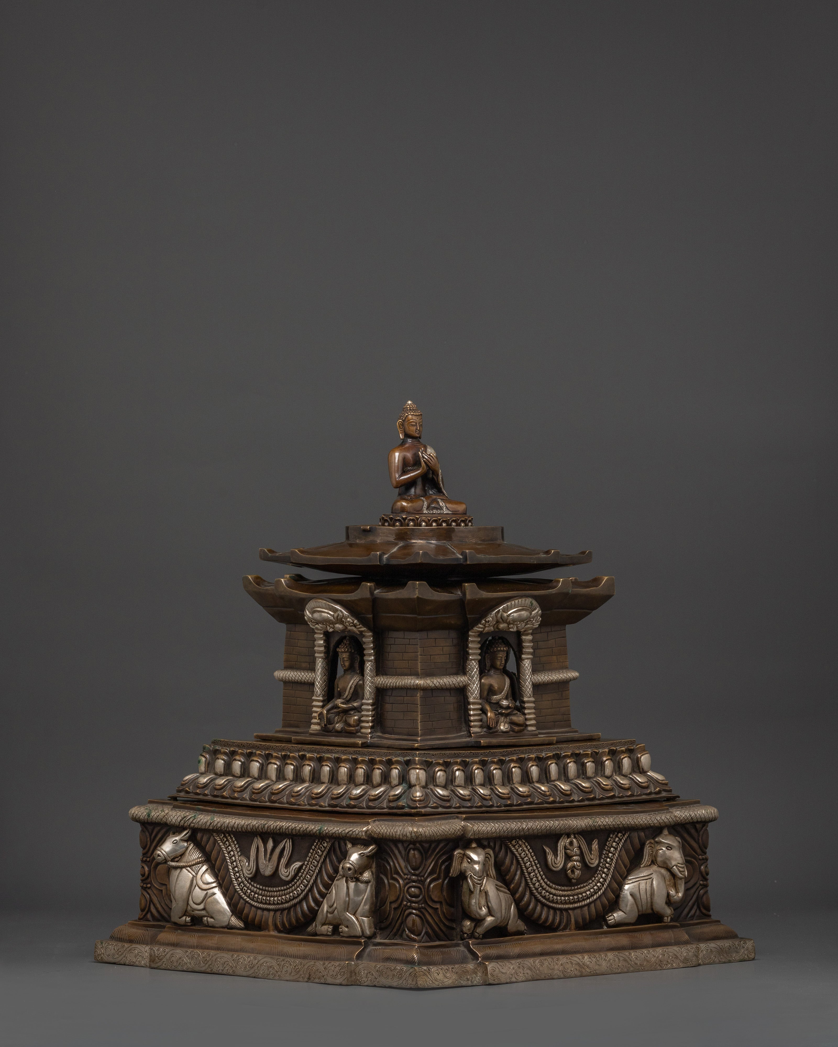 Large Oxidized Copper Stupa | Buddha Statue for Altar