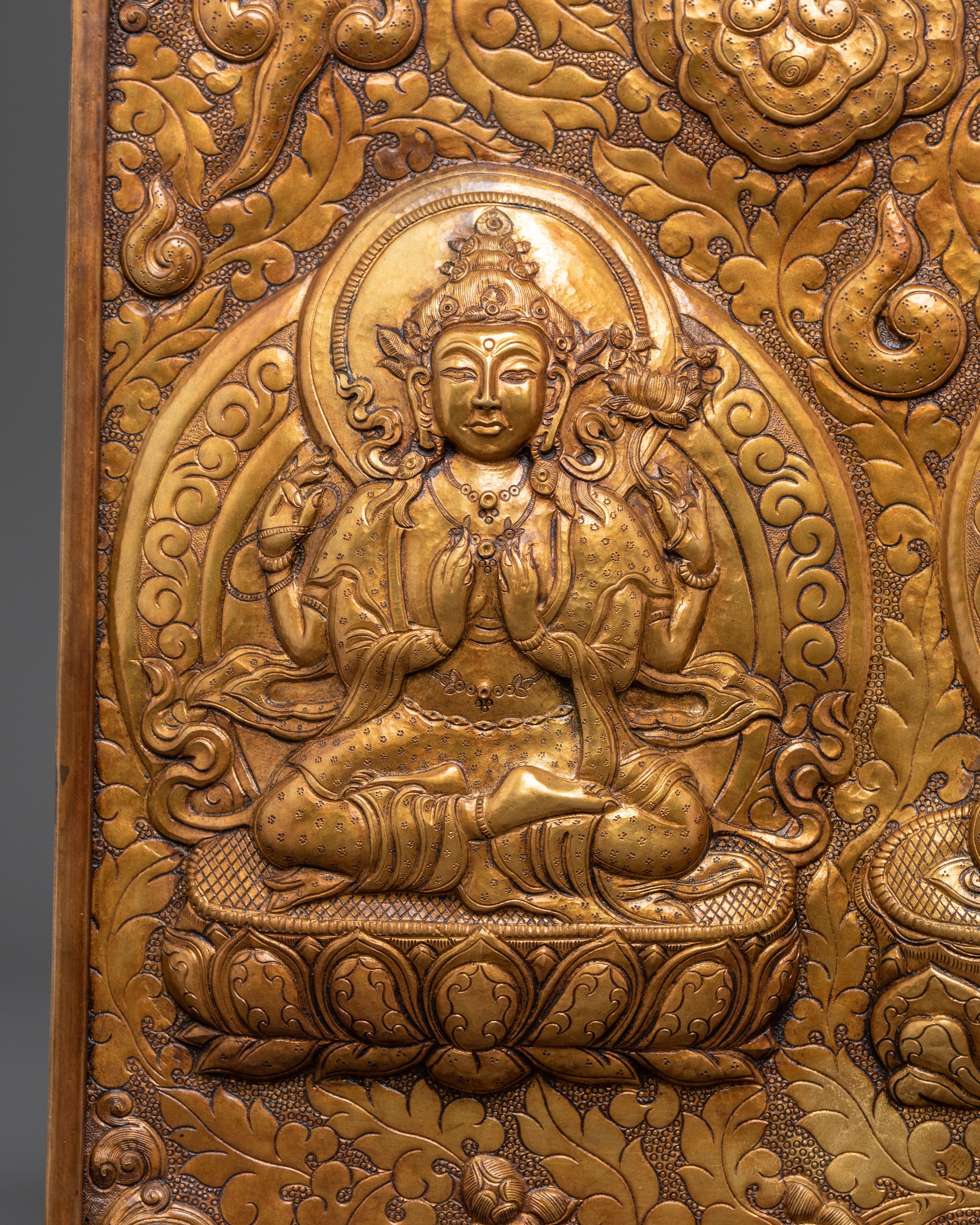 Handmade Buddhist Wall Hanging Brass | Three Buddha Trinity Sacred Art