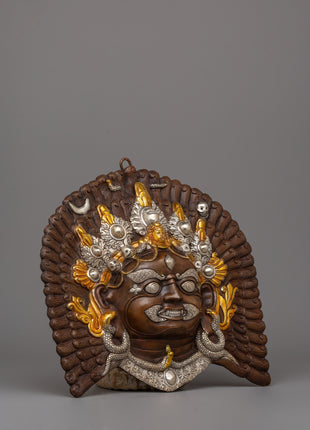 Gold Silver-Plated Mahakala Mask | Buddhist Protection Mask