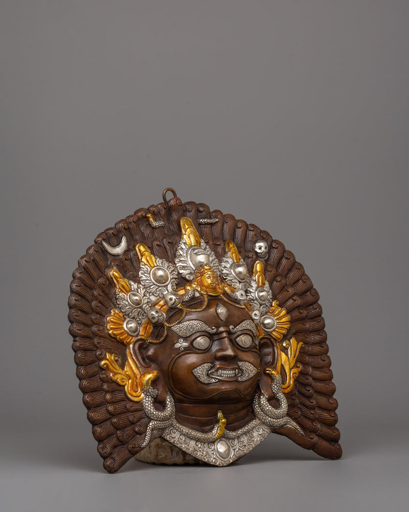 Gold Silver-Plated Mahakala Mask | Buddhist Protection Mask