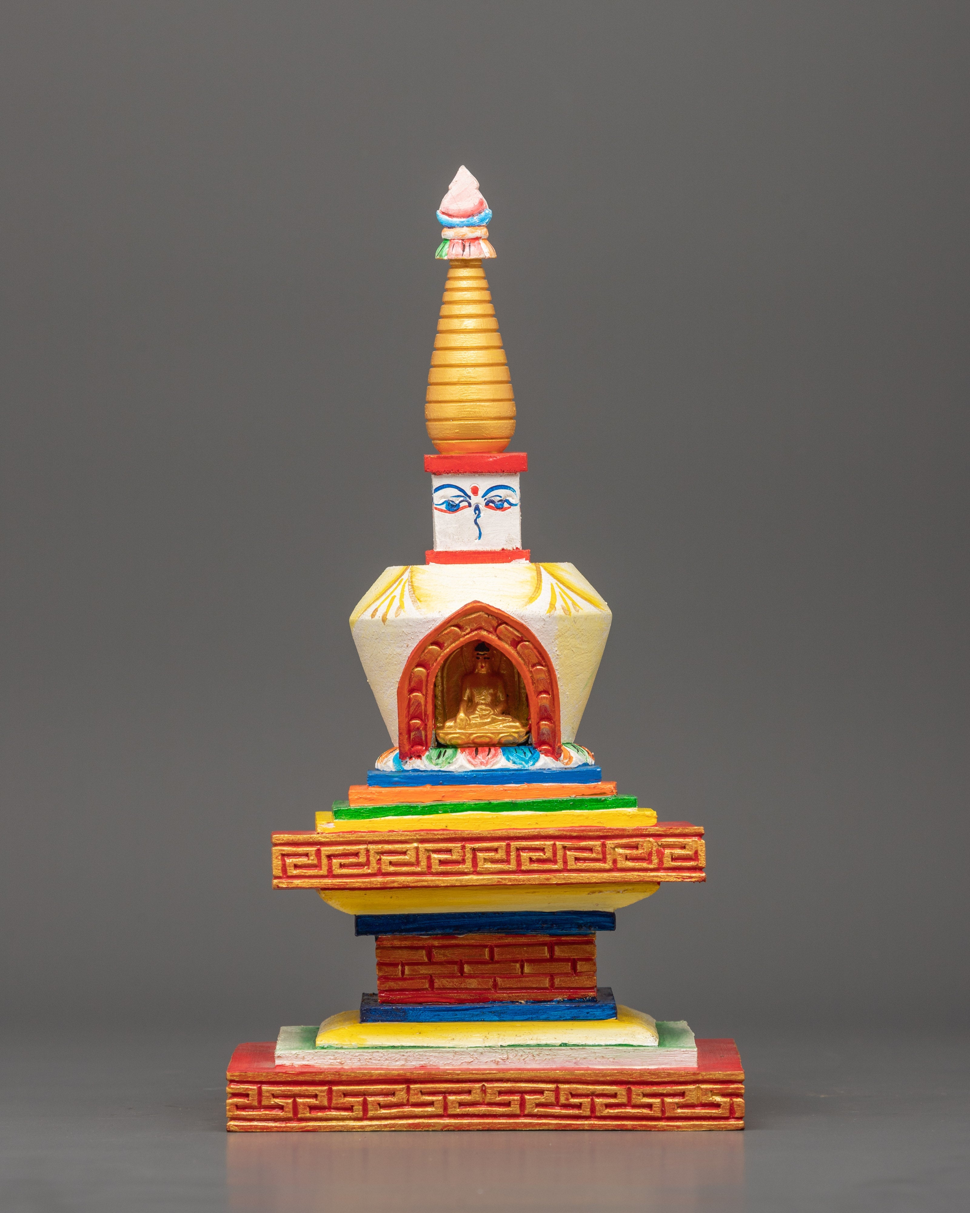 Hand-Painted Wooden Stupa