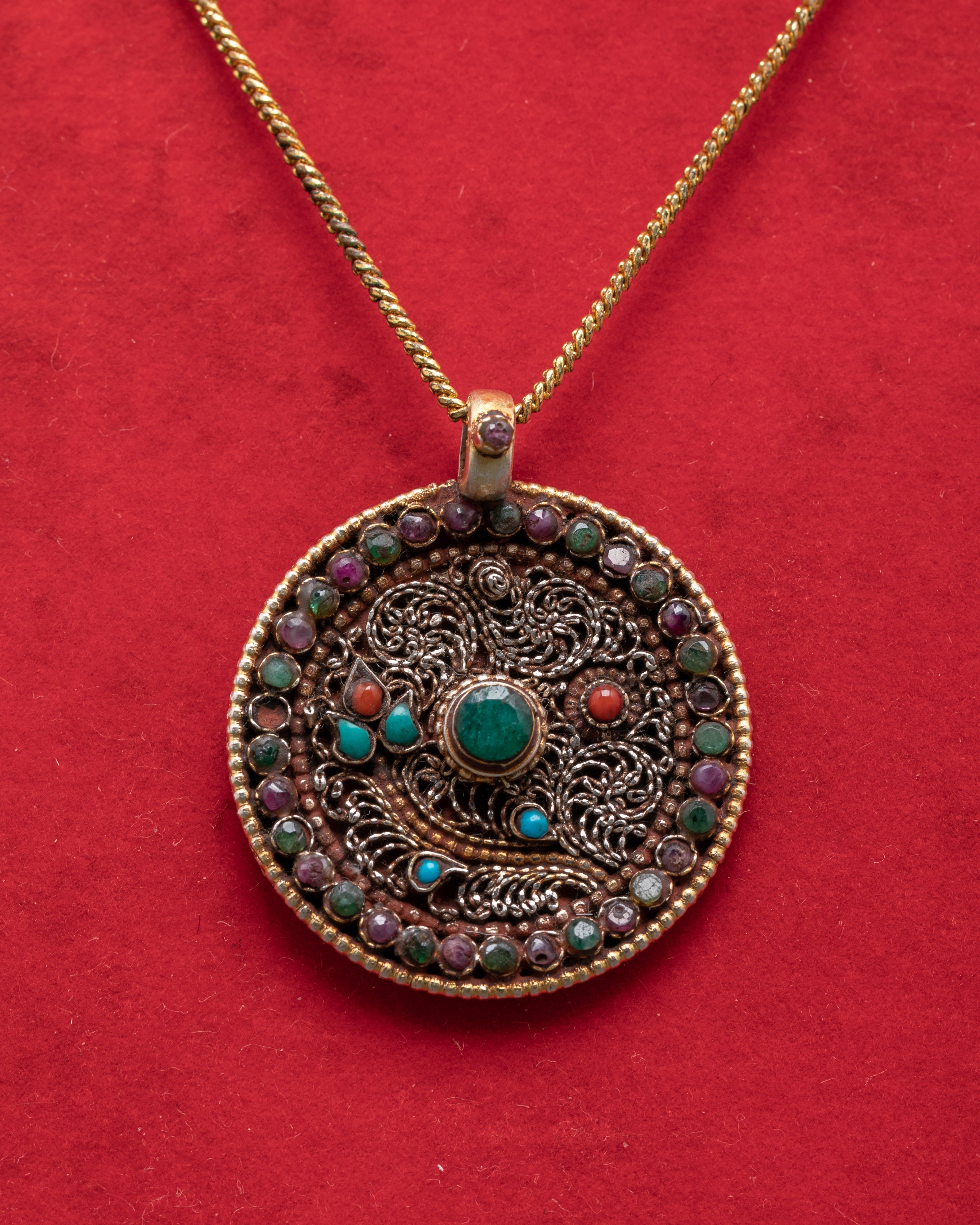 Traditional Handmade Gemstone Pendant | Unique Silver and Gold Jewelry