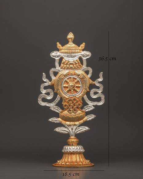 Buddhist Auspicious Symbol Altar Decor | Electro Gold & Silver Plated Tibetan Art