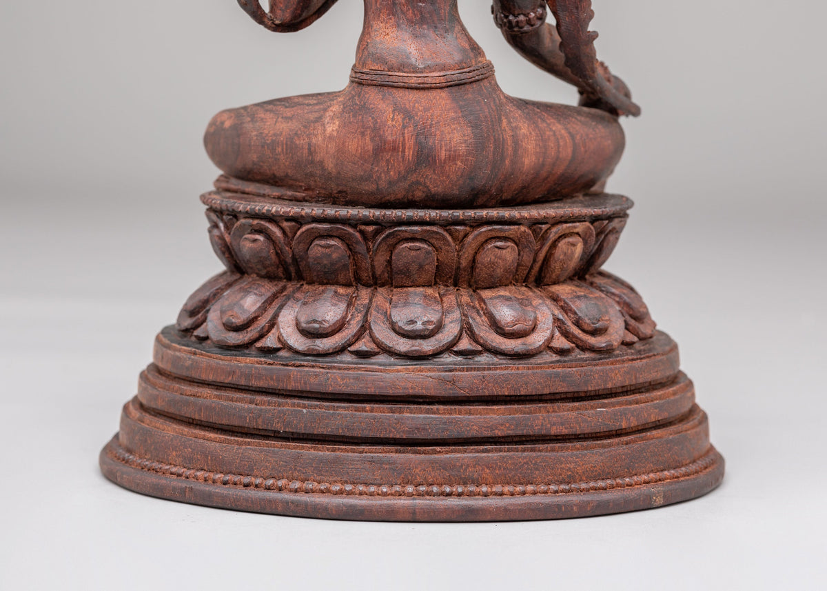 Handcarved Wooden Green Tara Altar Statue | Buddhist Goddess of Compassion