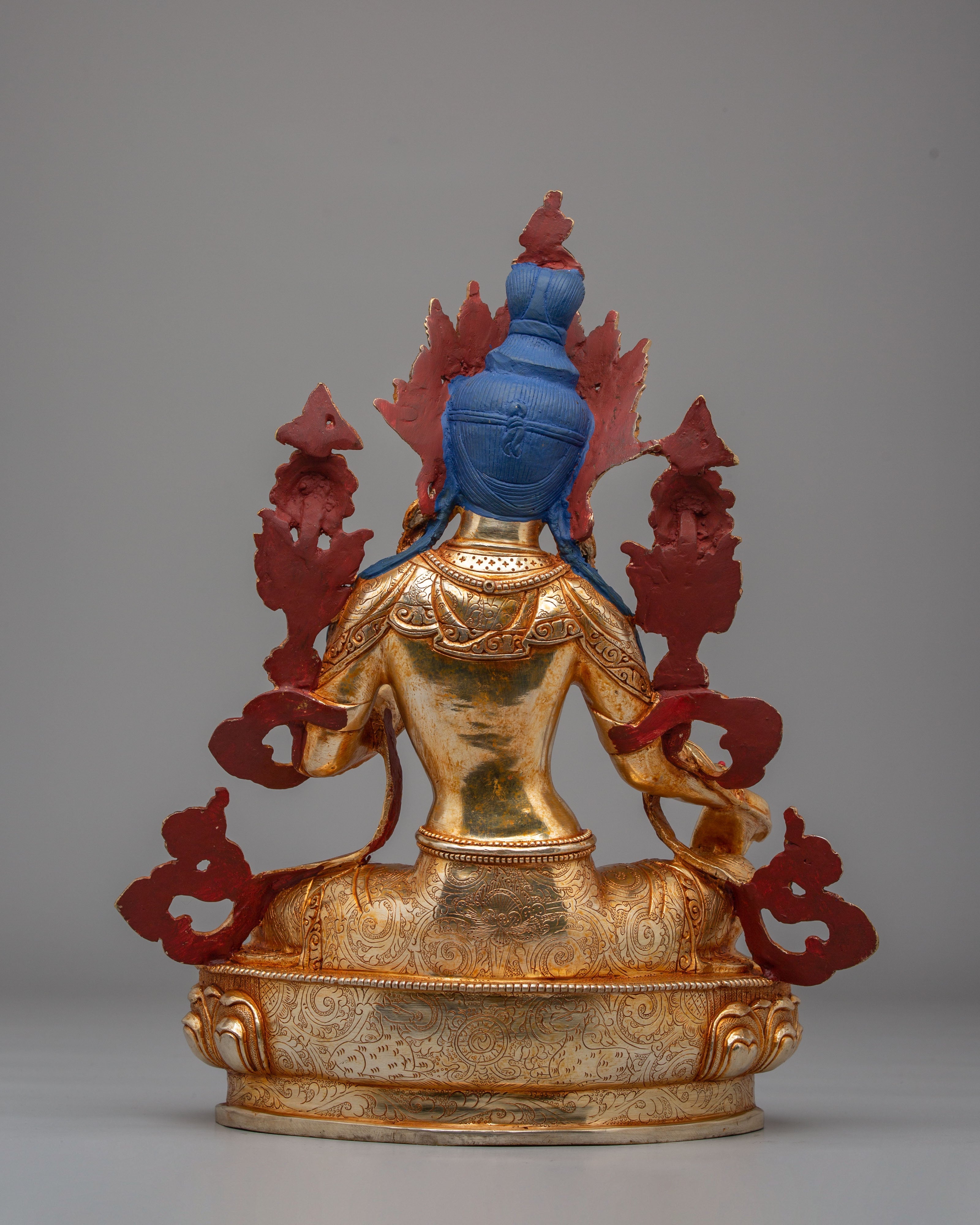 Handcrafted Green Tara Altar Sculpture | 24K Gold Plated Copper Statue
