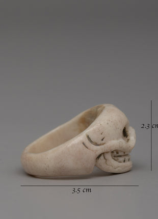 Traditional Tibetan Handmade Skull Buffalo Bone Ring | Artisan Statement Band