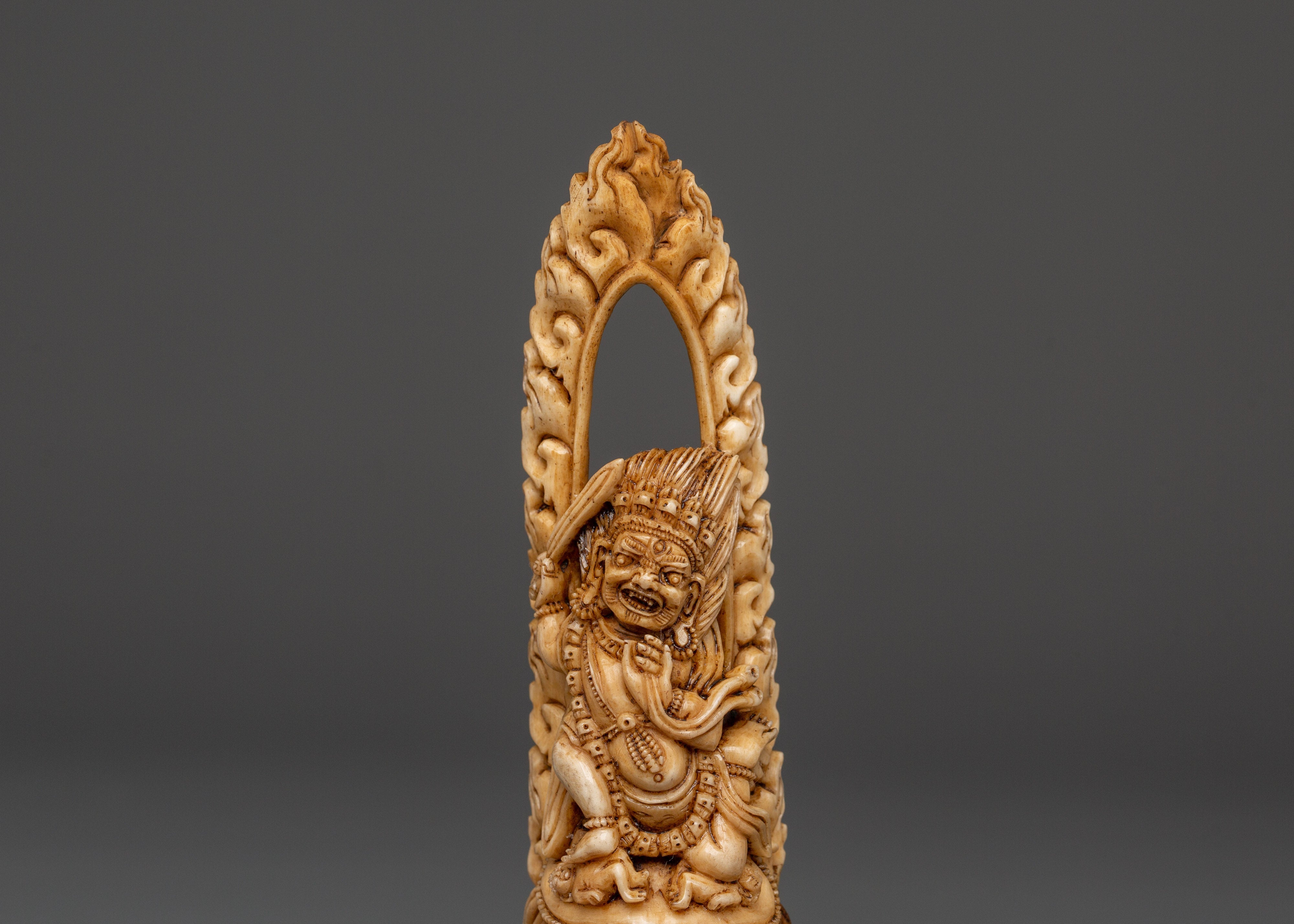 Mahakala Bone Carving Statue | Handcrafted Yak Bone Deity