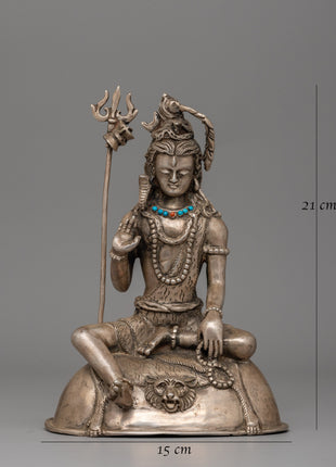 Shiva Silver Plated Copper Statue | Adi Yogi Shiva Ji Statue for Zen Decor